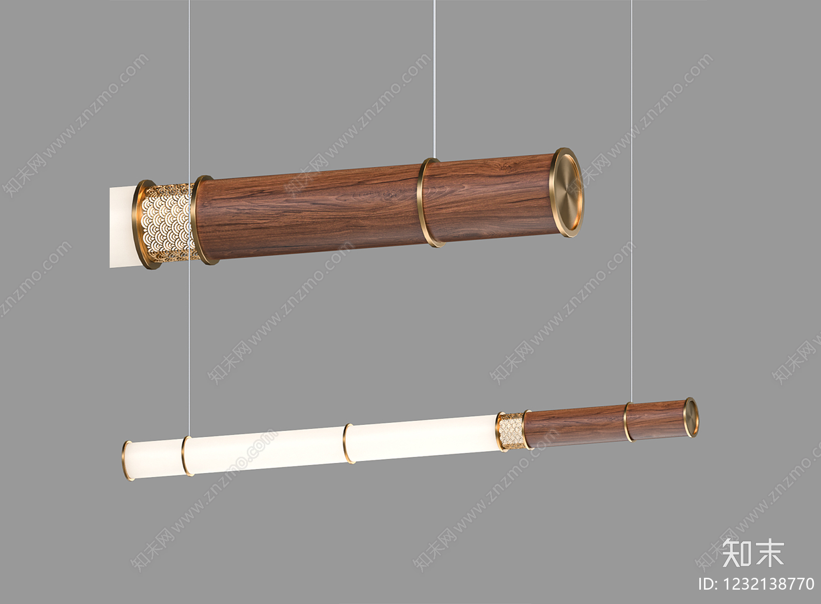新中式长条吊灯3D模型下载【ID:1232138770】