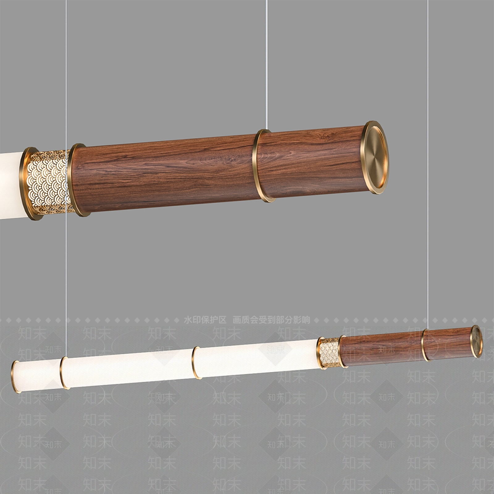 新中式长条吊灯3D模型下载【ID:1232140450】