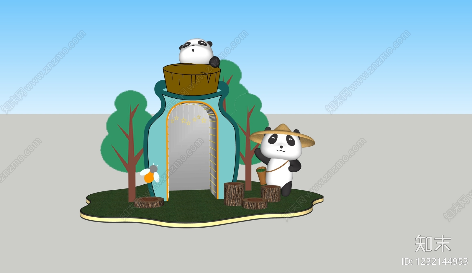 现代公园绿地装置SU模型下载【ID:1232144953】