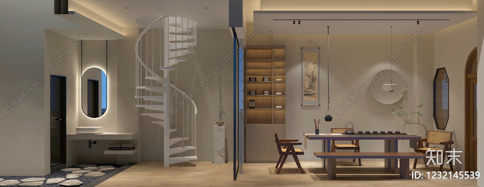 新中式茶室3D模型下载【ID:1232145539】
