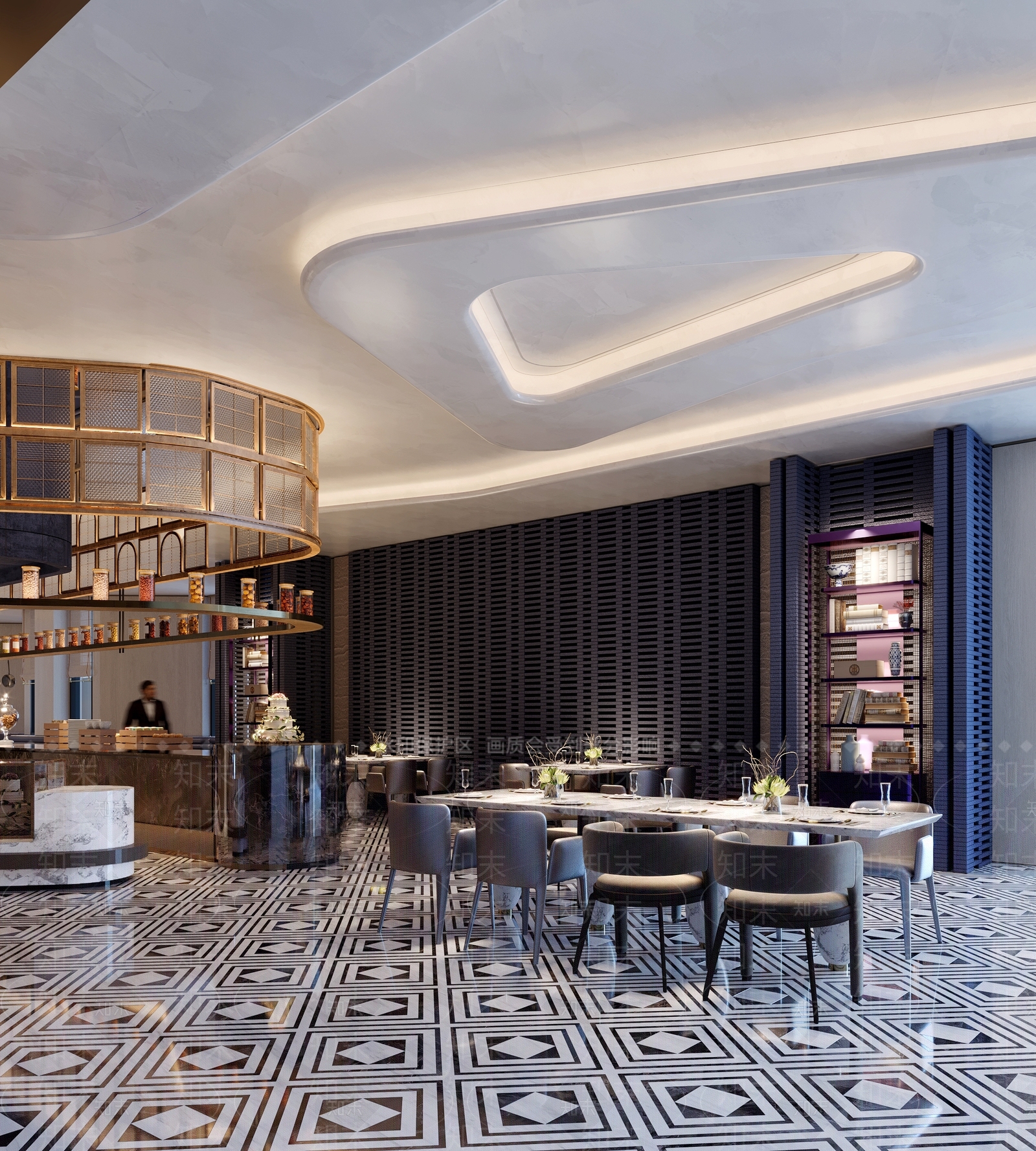 轻奢酒店餐厅3D模型渲染效果图