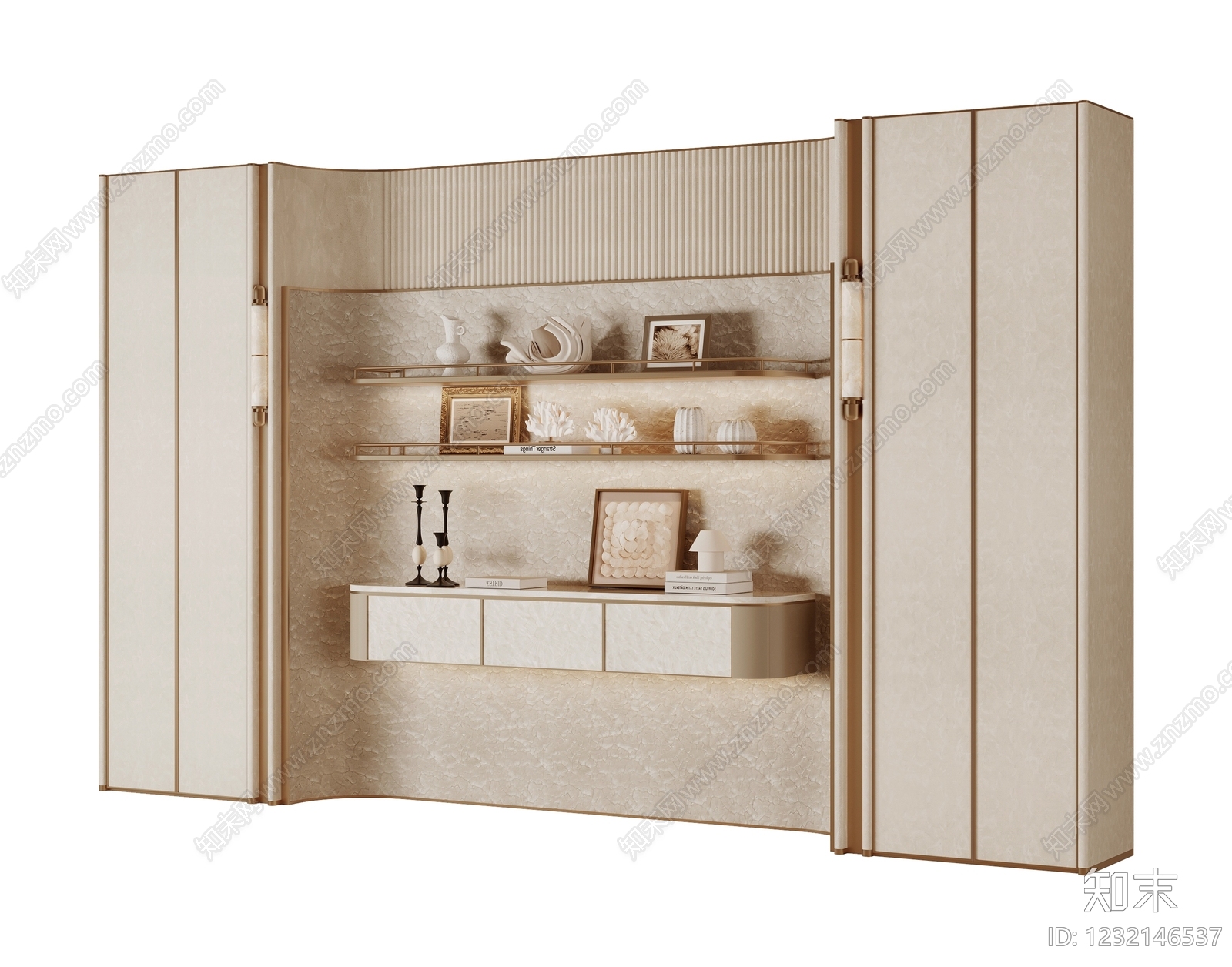 轻奢书柜3D模型下载【ID:1232146537】