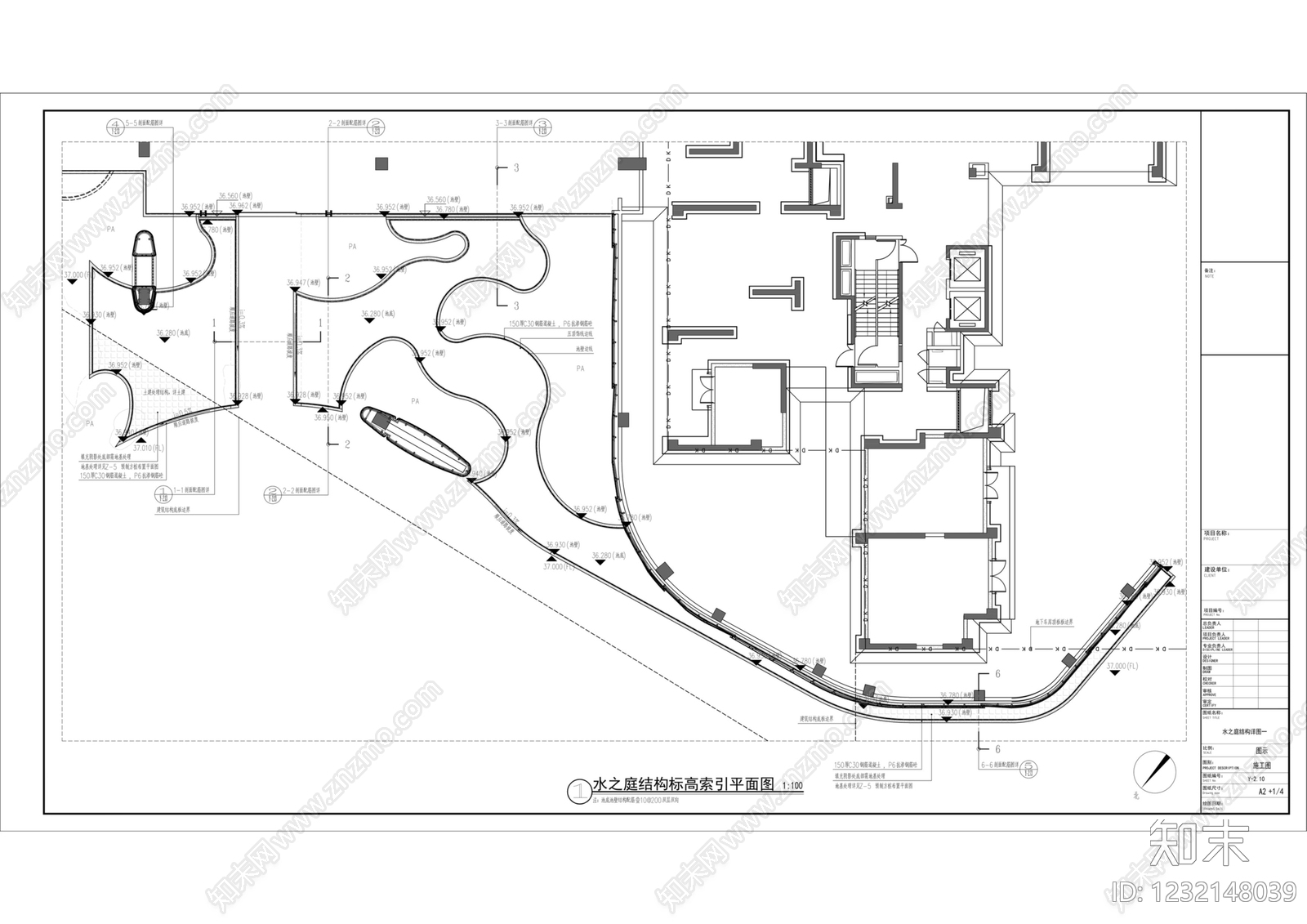 镜面水景cad施工图下载【ID:1232148039】