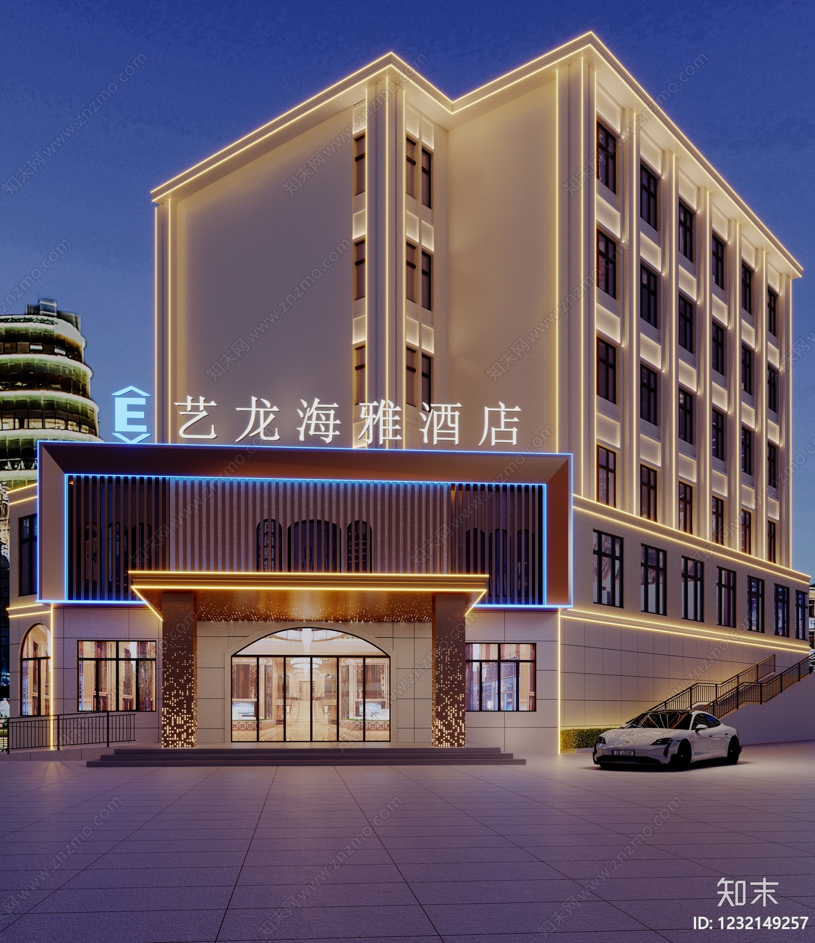 现代酒店外观3D模型下载【ID:1232149257】