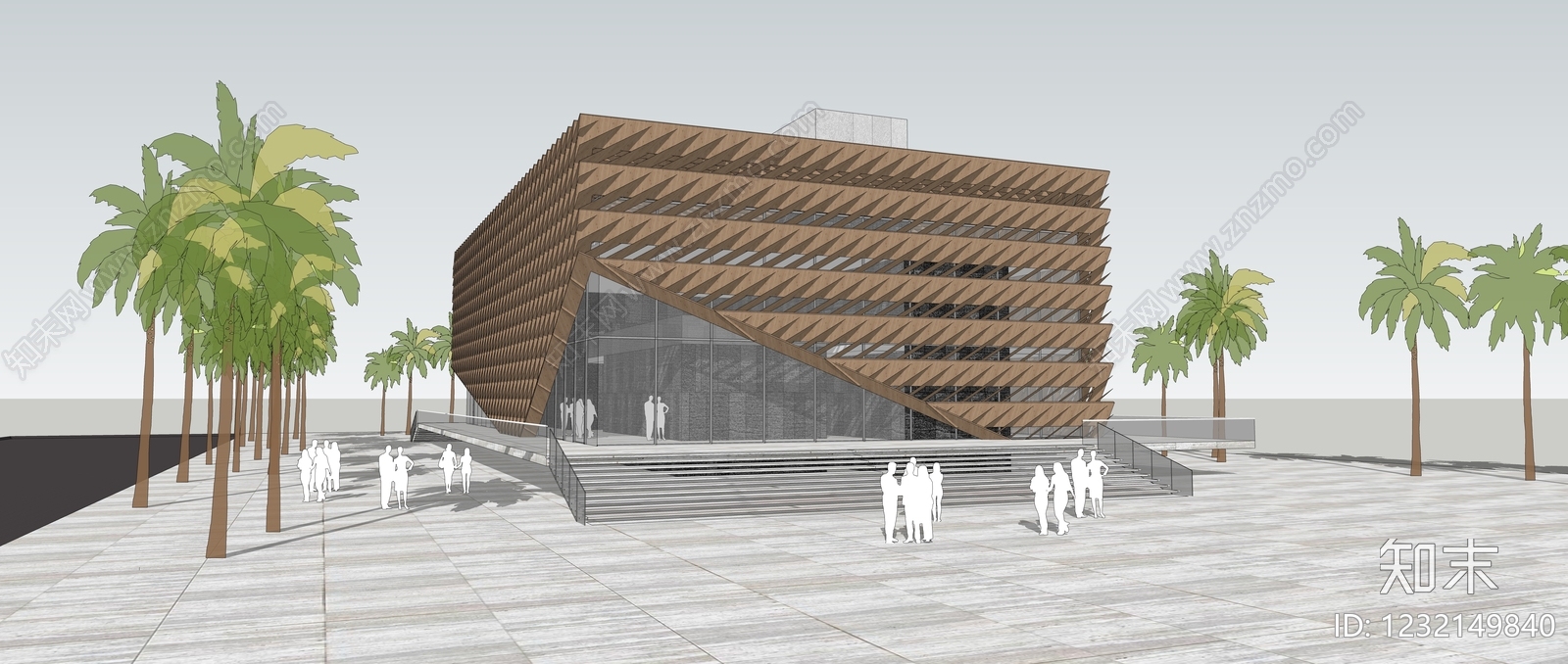 现代主义展览馆建筑SU模型下载【ID:1232149840】