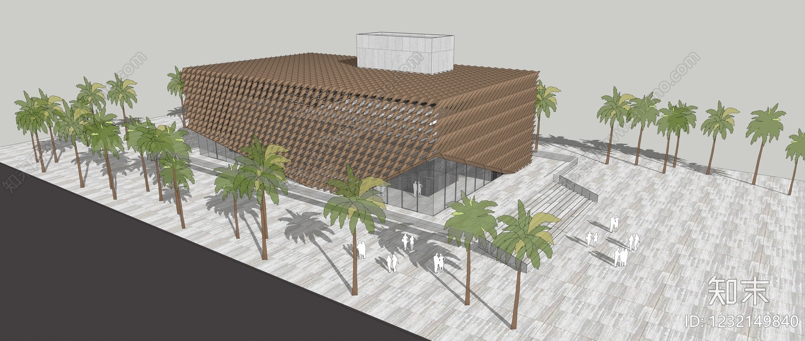 现代主义展览馆建筑SU模型下载【ID:1232149840】
