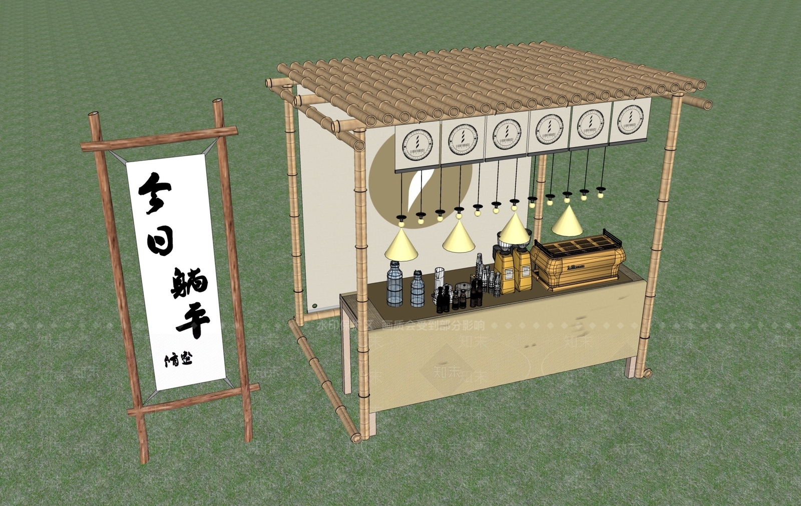 新中式其他临建场景美陈SU模型下载【ID:1232150624】