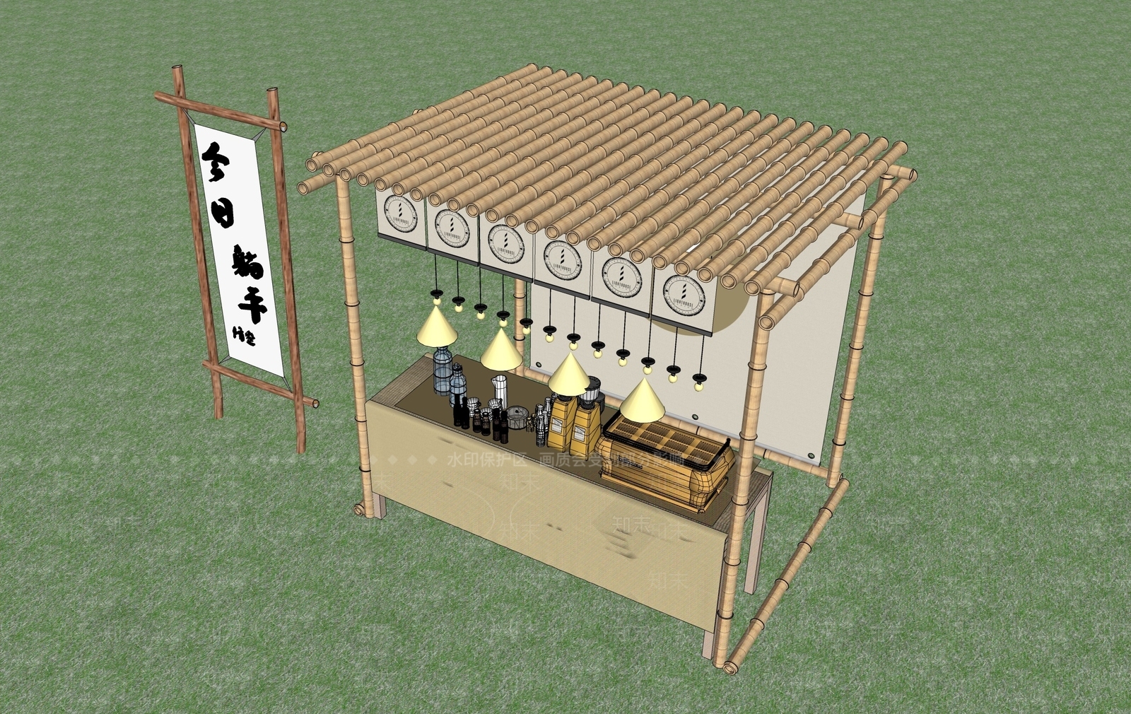 新中式其他临建场景美陈SU模型下载【ID:1232150624】