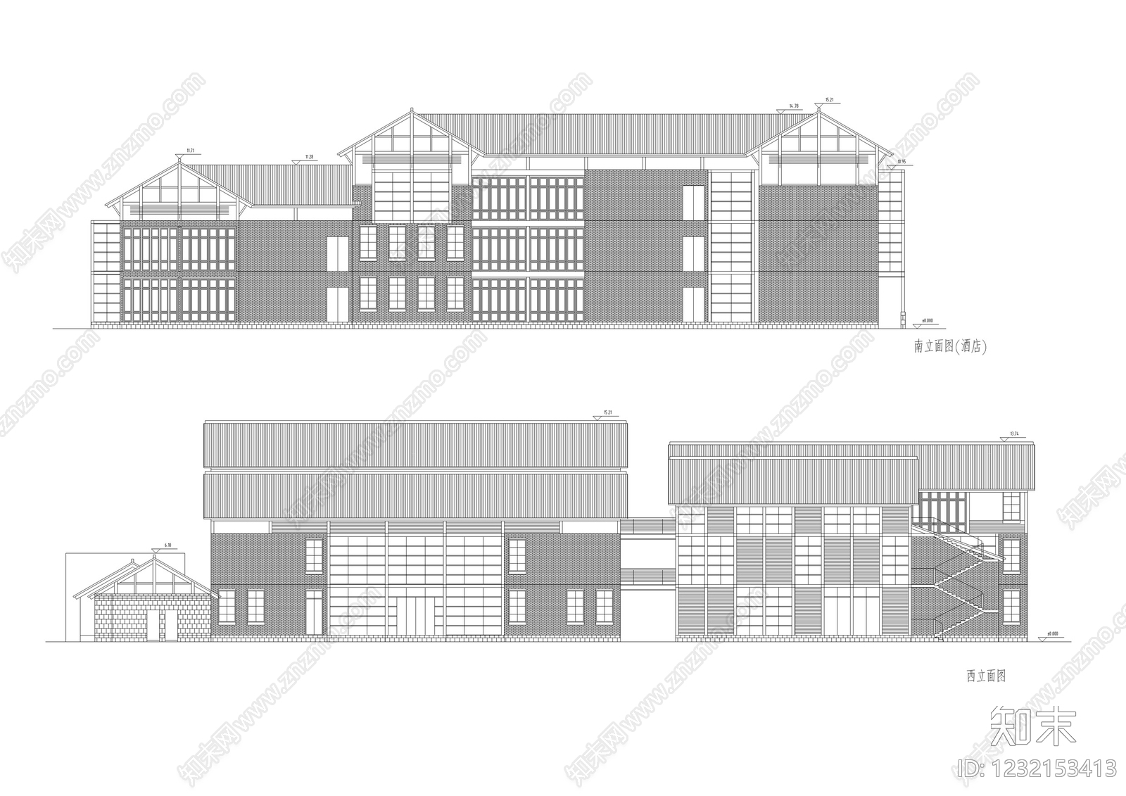 民宿建筑cad施工图下载【ID:1232153413】