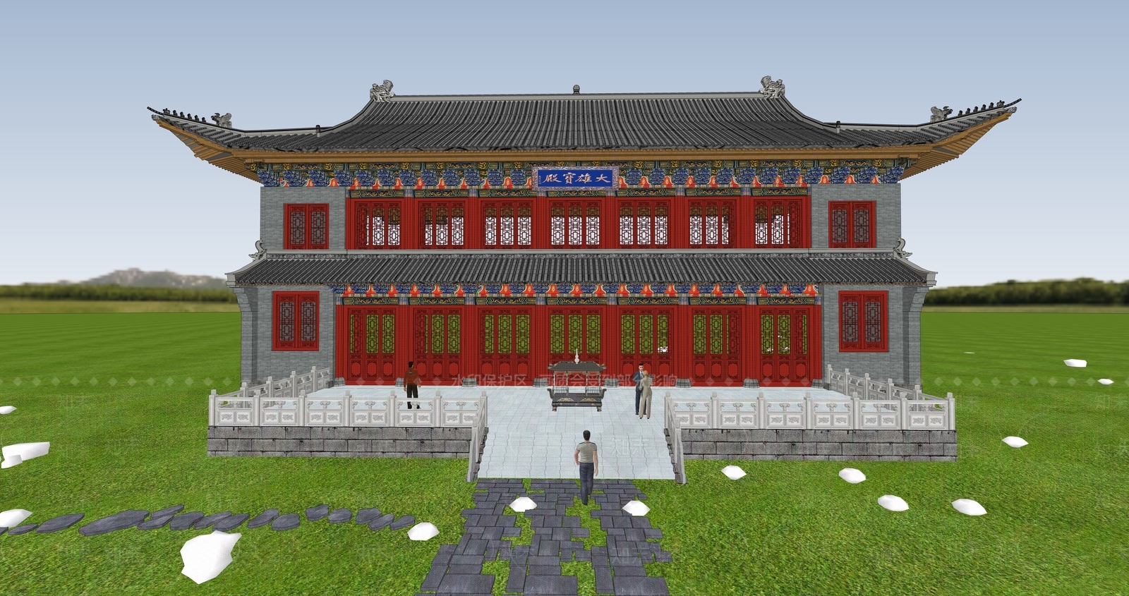 中式古建寺庙建筑SU模型下载【ID:1232155583】
