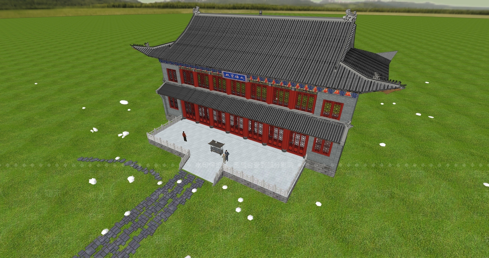 中式古建寺庙建筑SU模型下载【ID:1232155583】