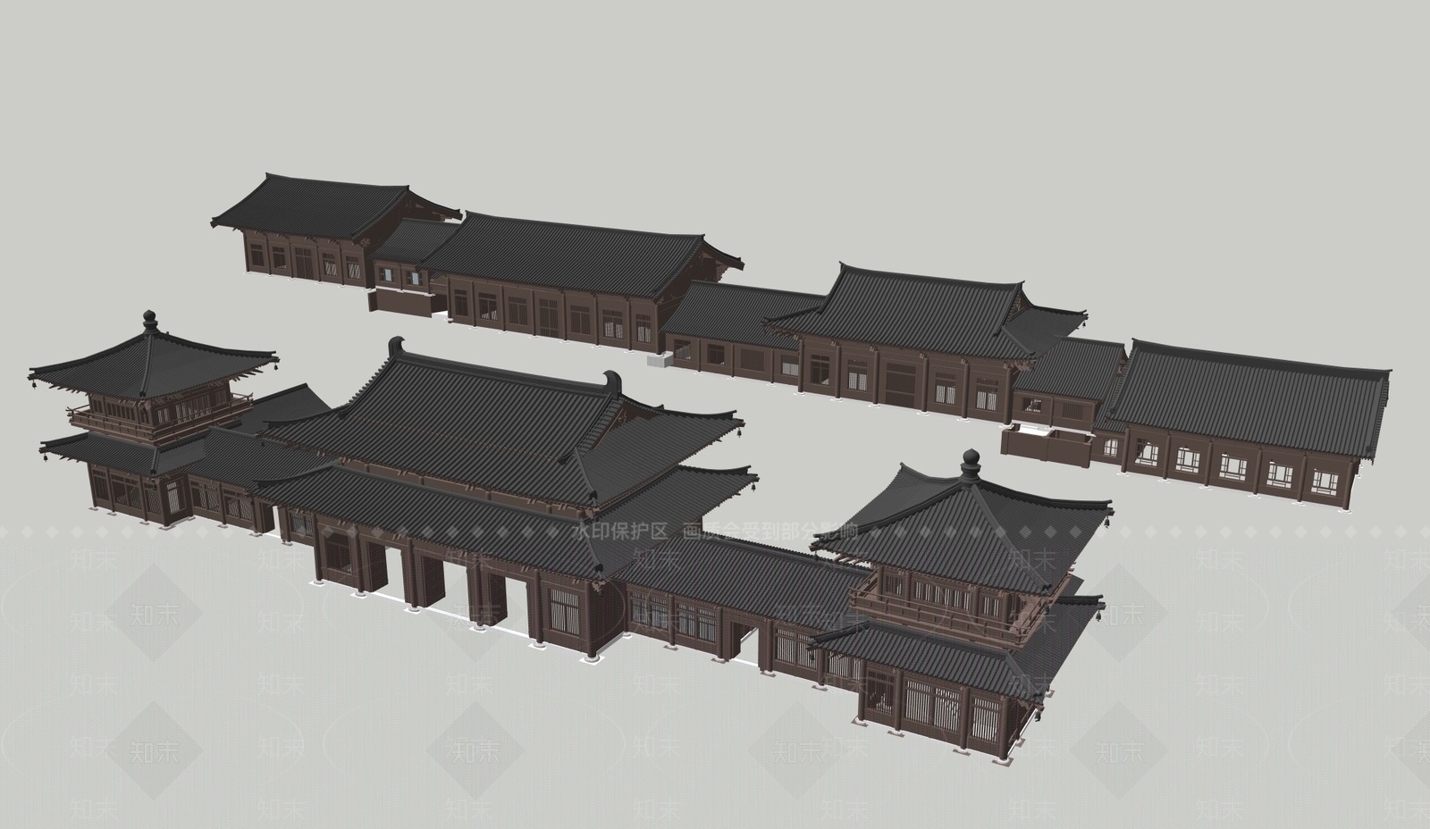 中式古建古建筑SU模型下载【ID:1232155554】