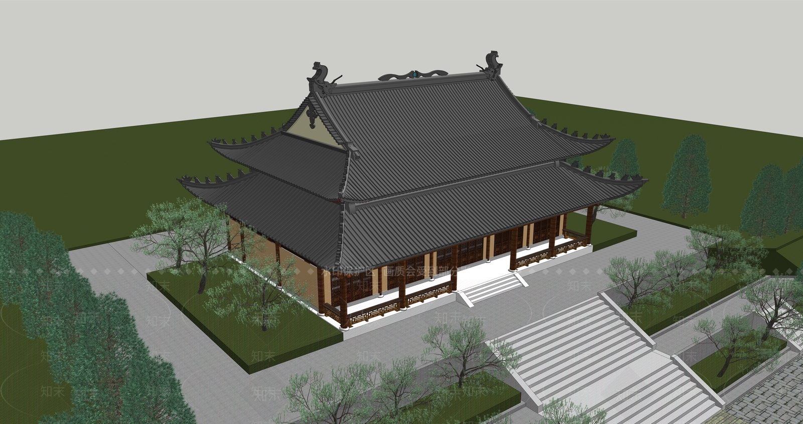 中式古建古建筑SU模型下载【ID:1232155526】
