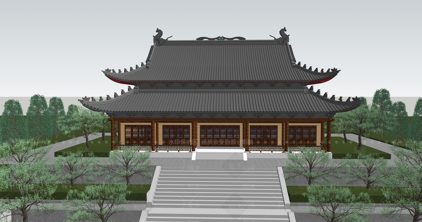 中式古建古建筑SU模型下载【ID:1232155526】