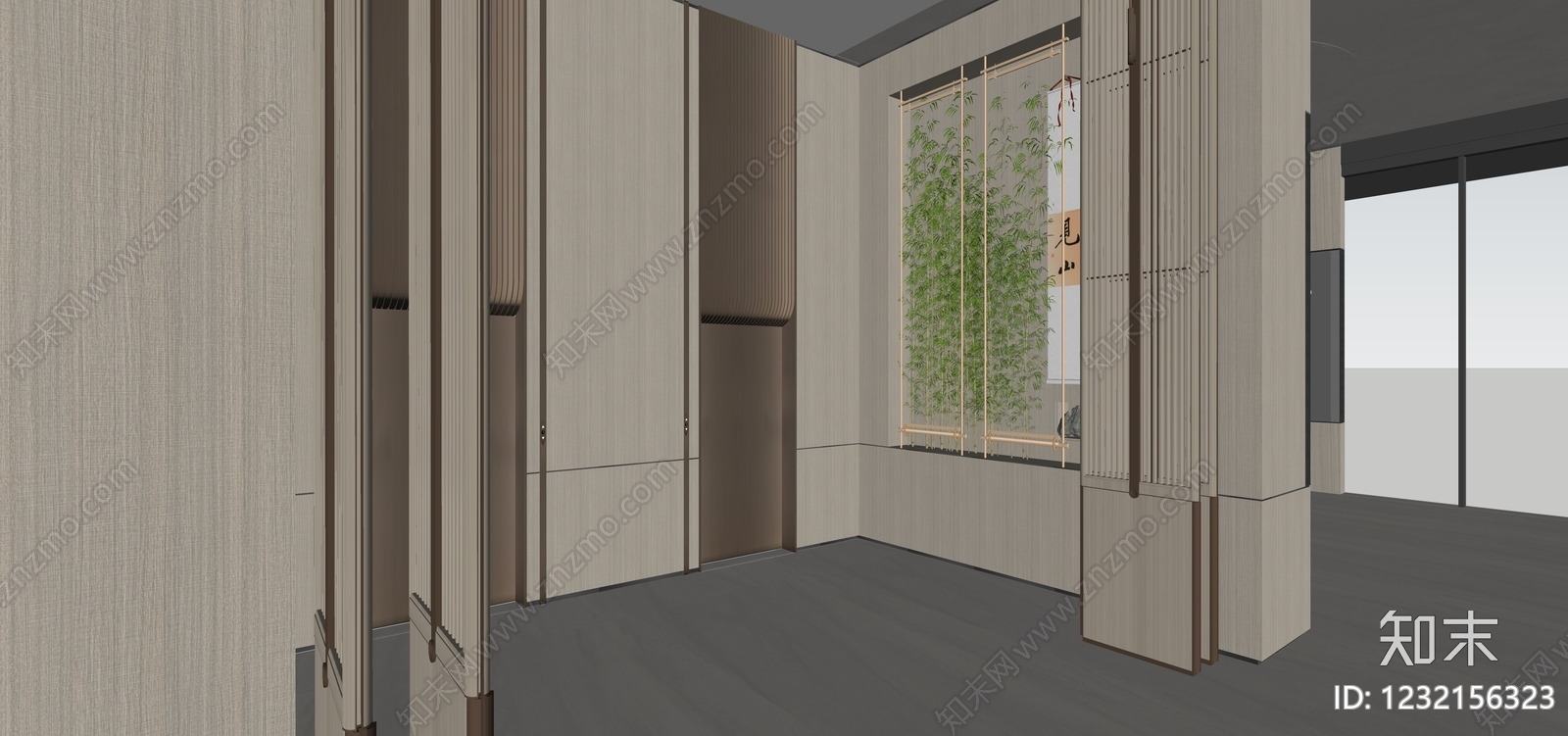 新中式电梯厅SU模型下载【ID:1232156323】
