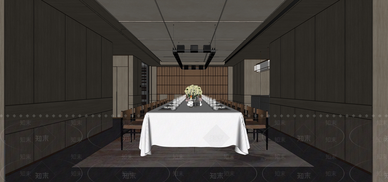 新中式酒店餐厅SU模型下载【ID:1232156739】