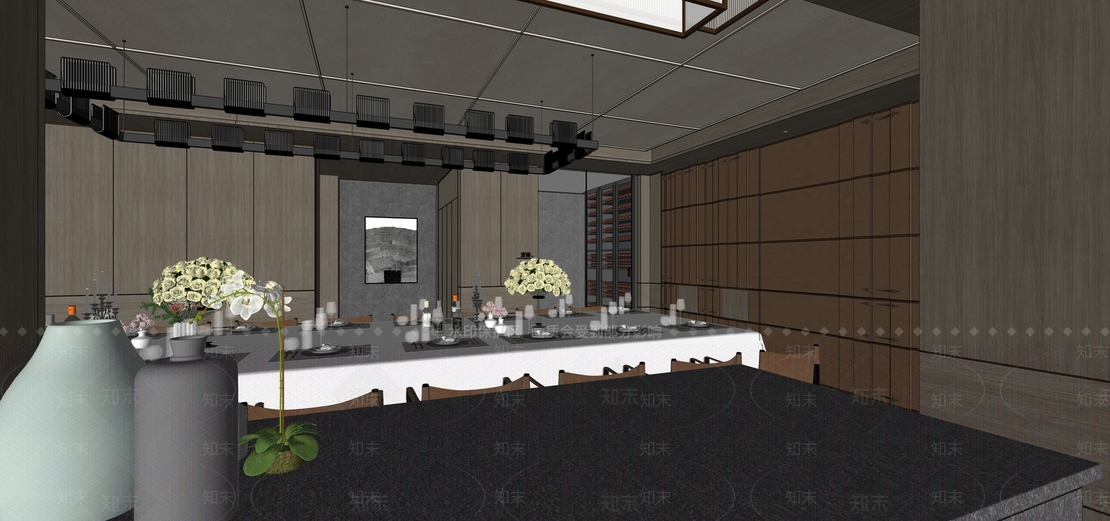 新中式酒店餐厅SU模型下载【ID:1232156739】