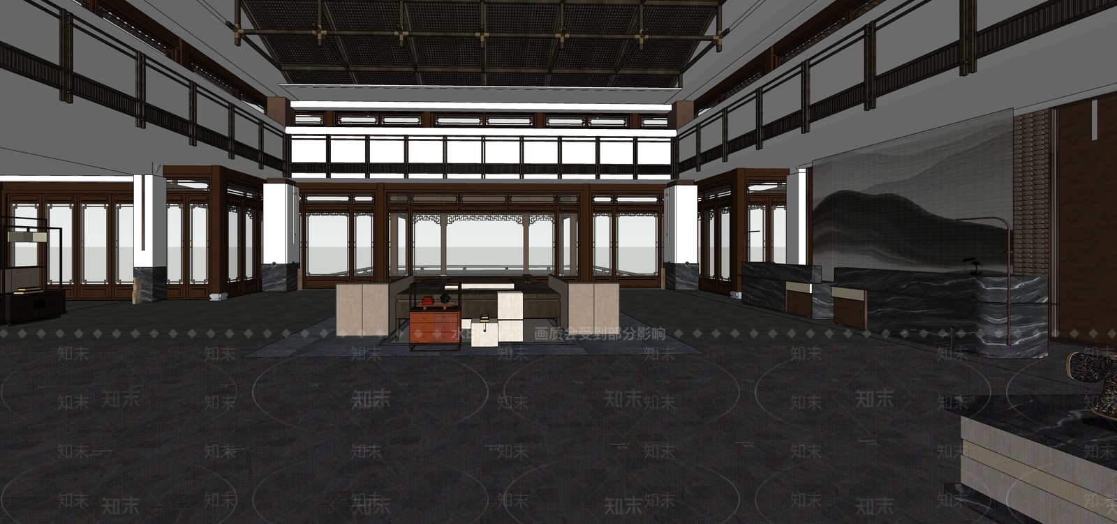 新中式酒店大堂SU模型下载【ID:1232156990】