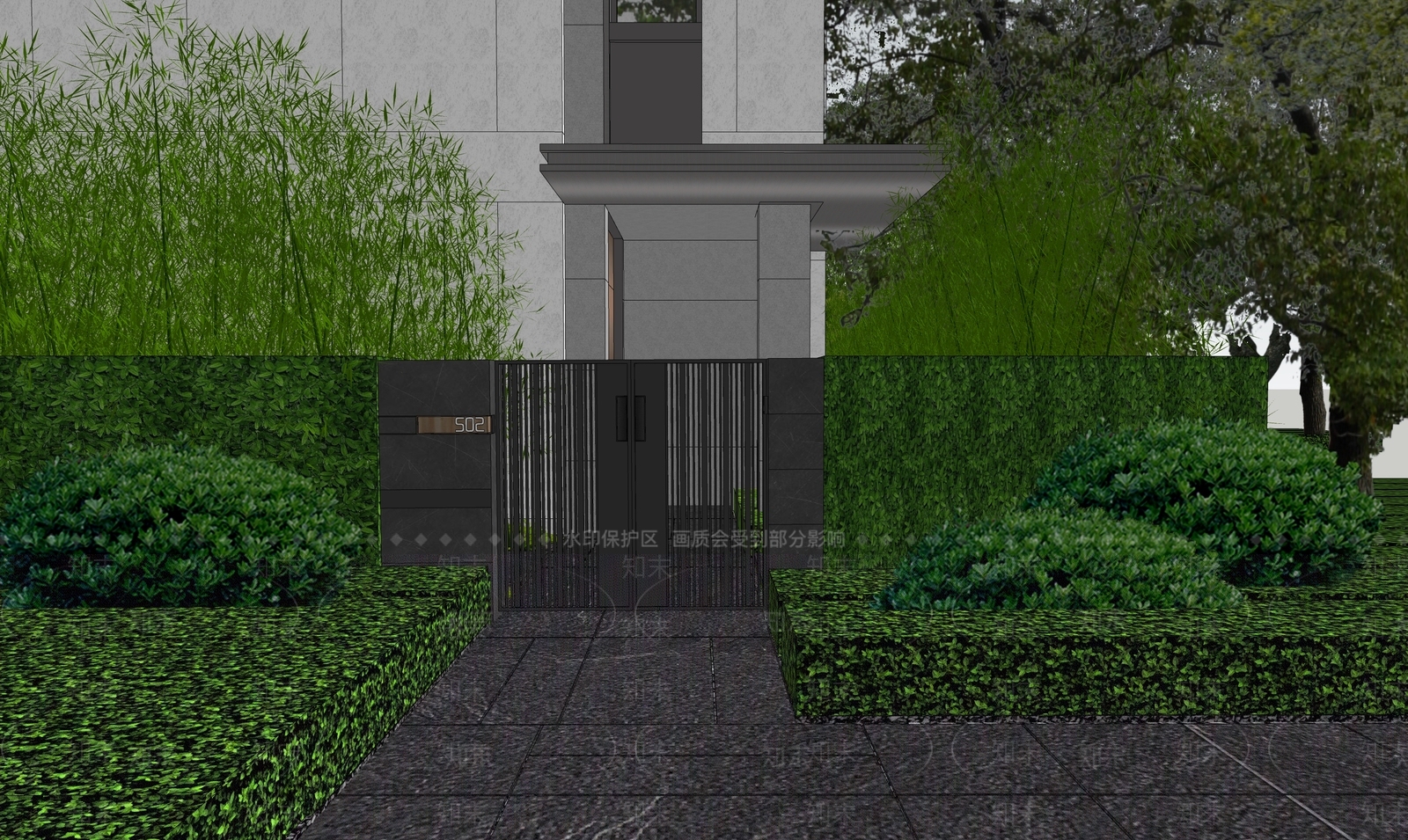 新中式景观别墅庭院SU模型下载【ID:1232160121】