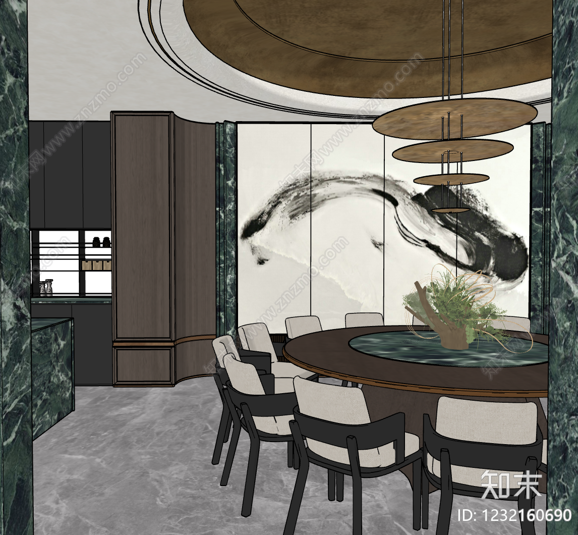 新中式中餐厅SU模型下载【ID:1232160690】