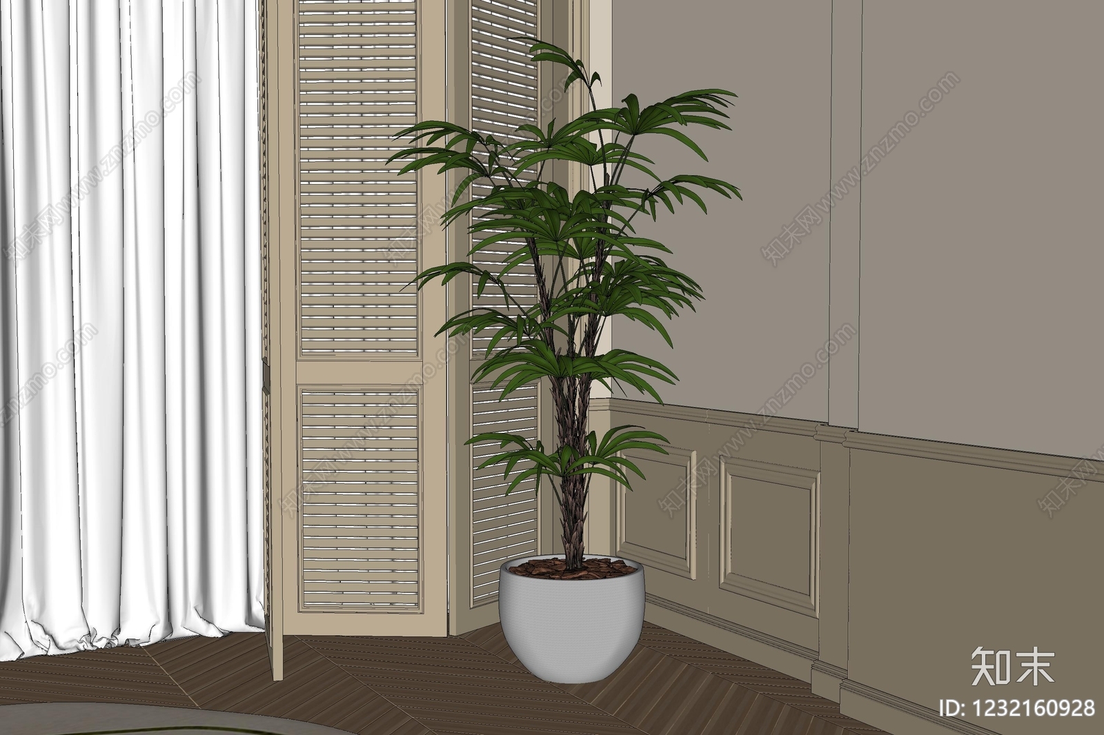 奶油风盆栽SU模型下载【ID:1232160928】