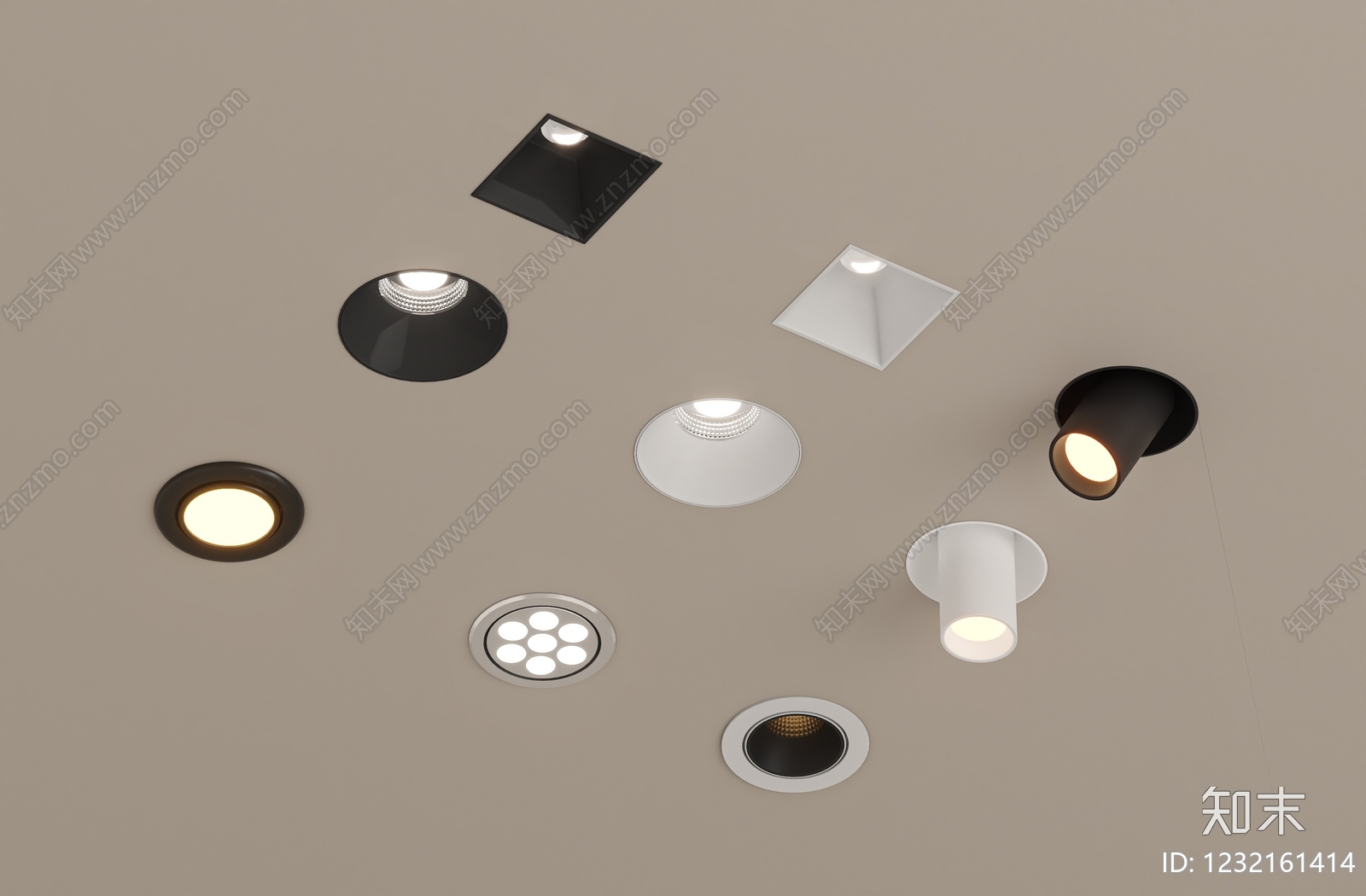 现代简约筒灯射灯组合3D模型下载【ID:1232161414】
