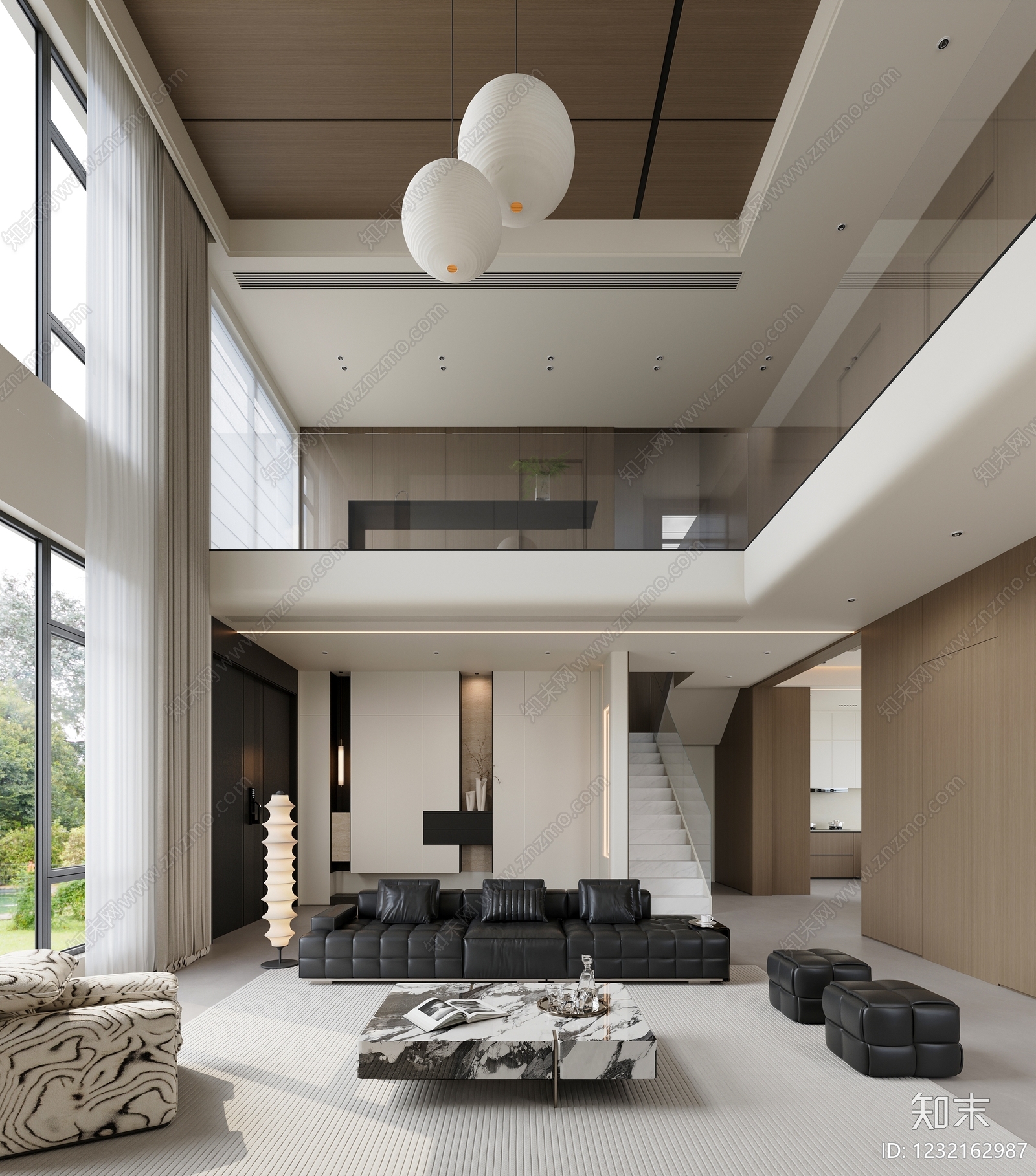 意式极简别墅客餐厅3D模型下载【ID:1232162987】
