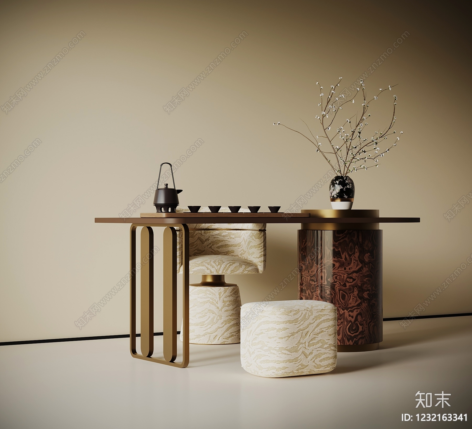 新中式茶桌椅3D模型下载【ID:1232163341】
