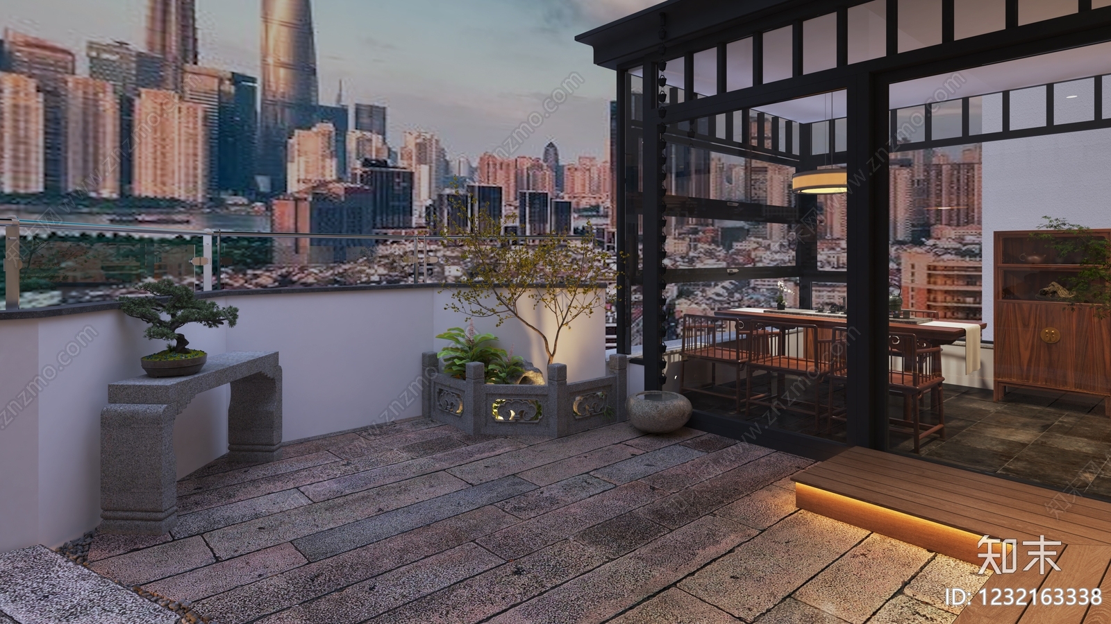 新中式屋顶花园3D模型下载【ID:1232163338】