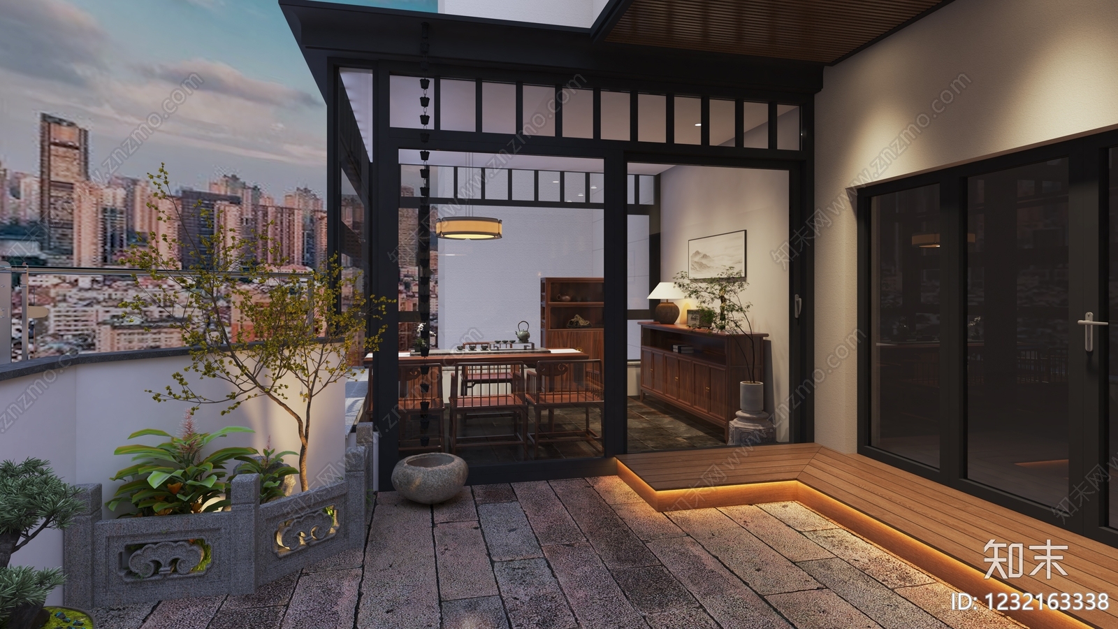 新中式屋顶花园3D模型下载【ID:1232163338】