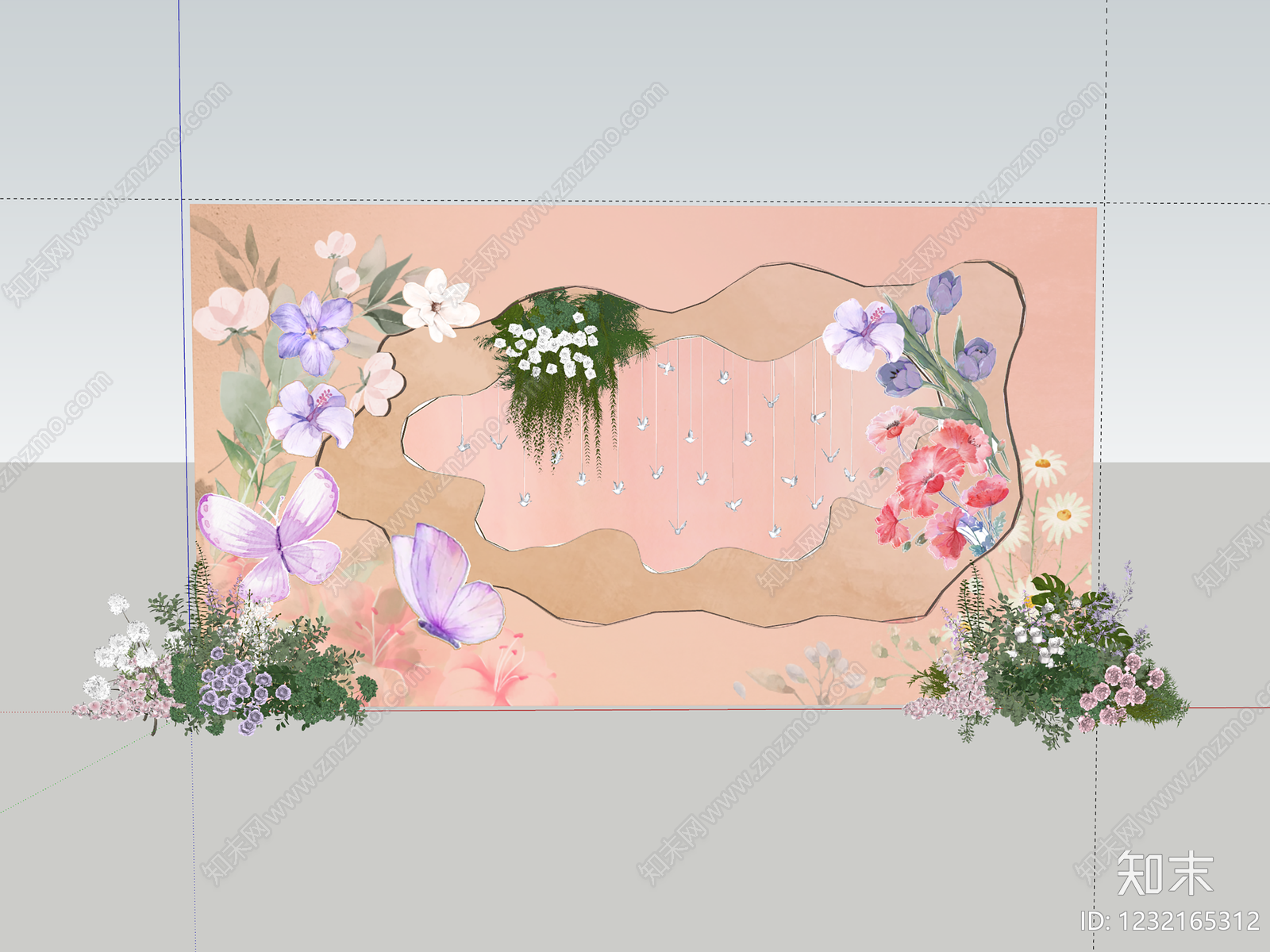奶油风打卡墙SU模型下载【ID:1232165312】