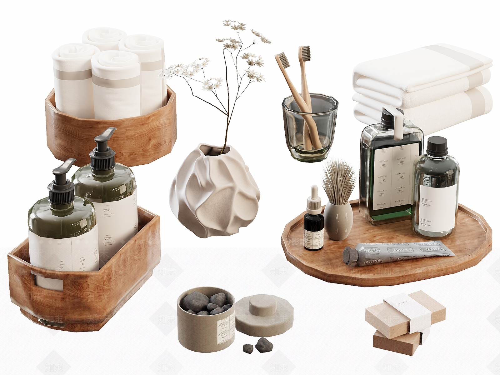 原木风洗浴用品3D模型下载【ID:1232165901】