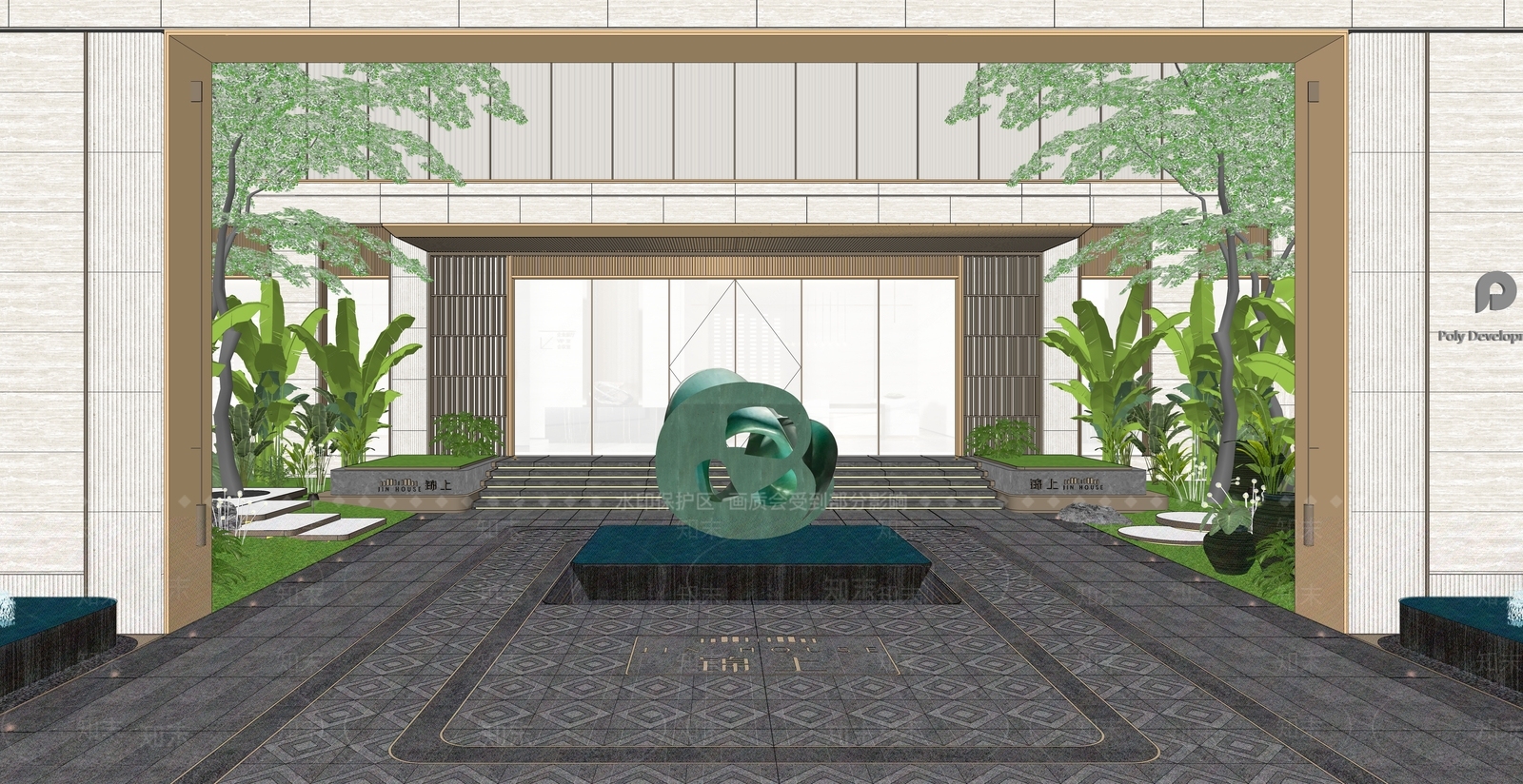 新中式景观售楼处建筑SU模型下载【ID:1232166303】