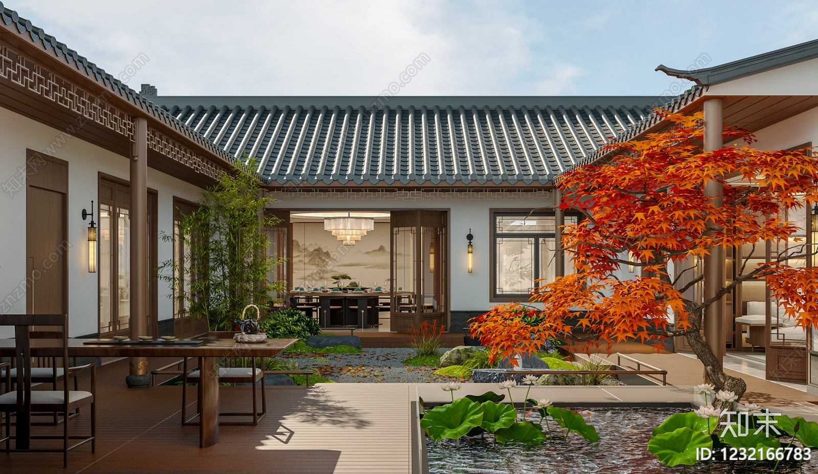 新中式庭院3D模型下载【ID:1232166783】