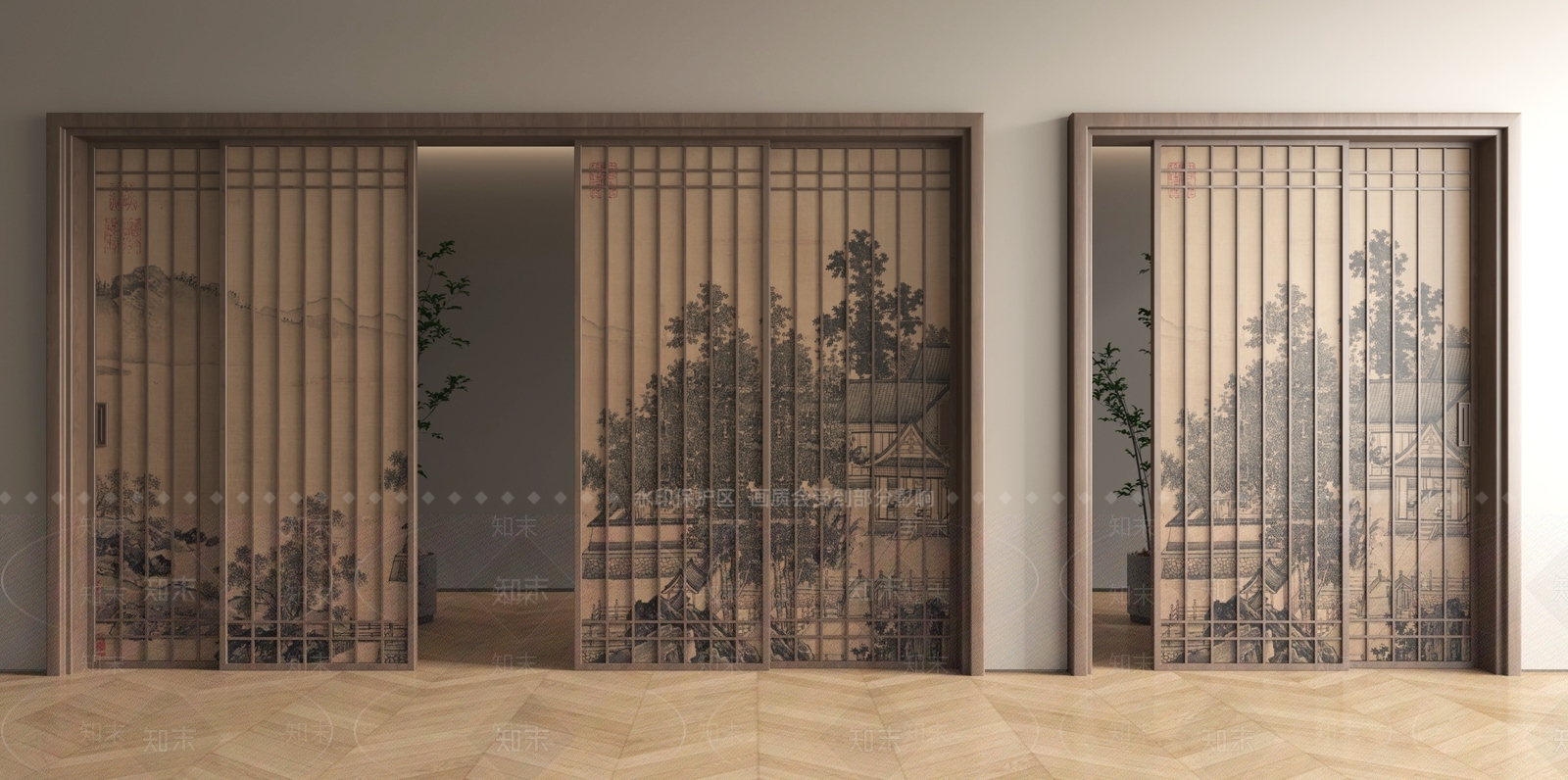 新中式推拉门3D模型下载【ID:1232167201】