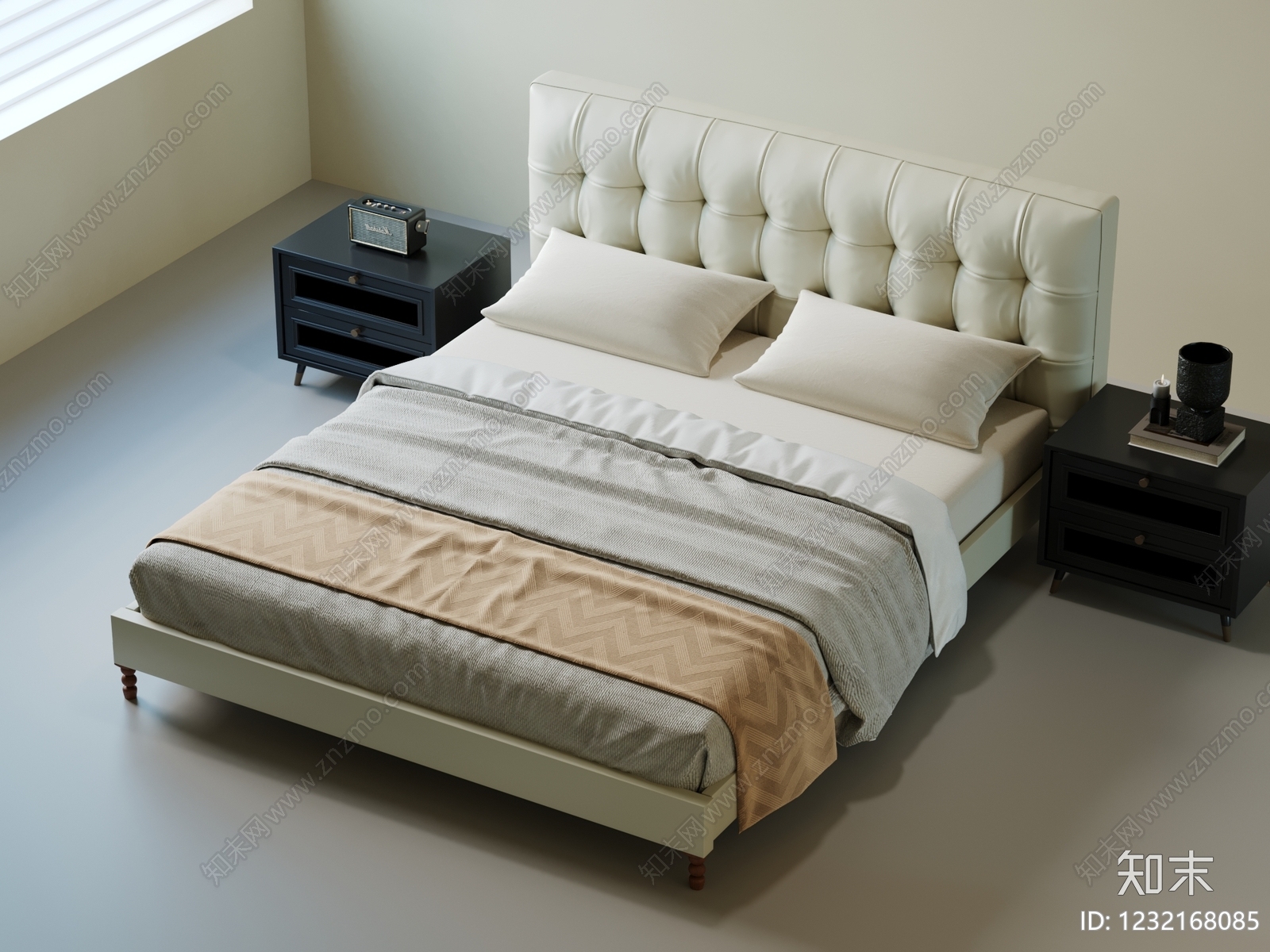 现代简约双人床3D模型下载【ID:1232168085】