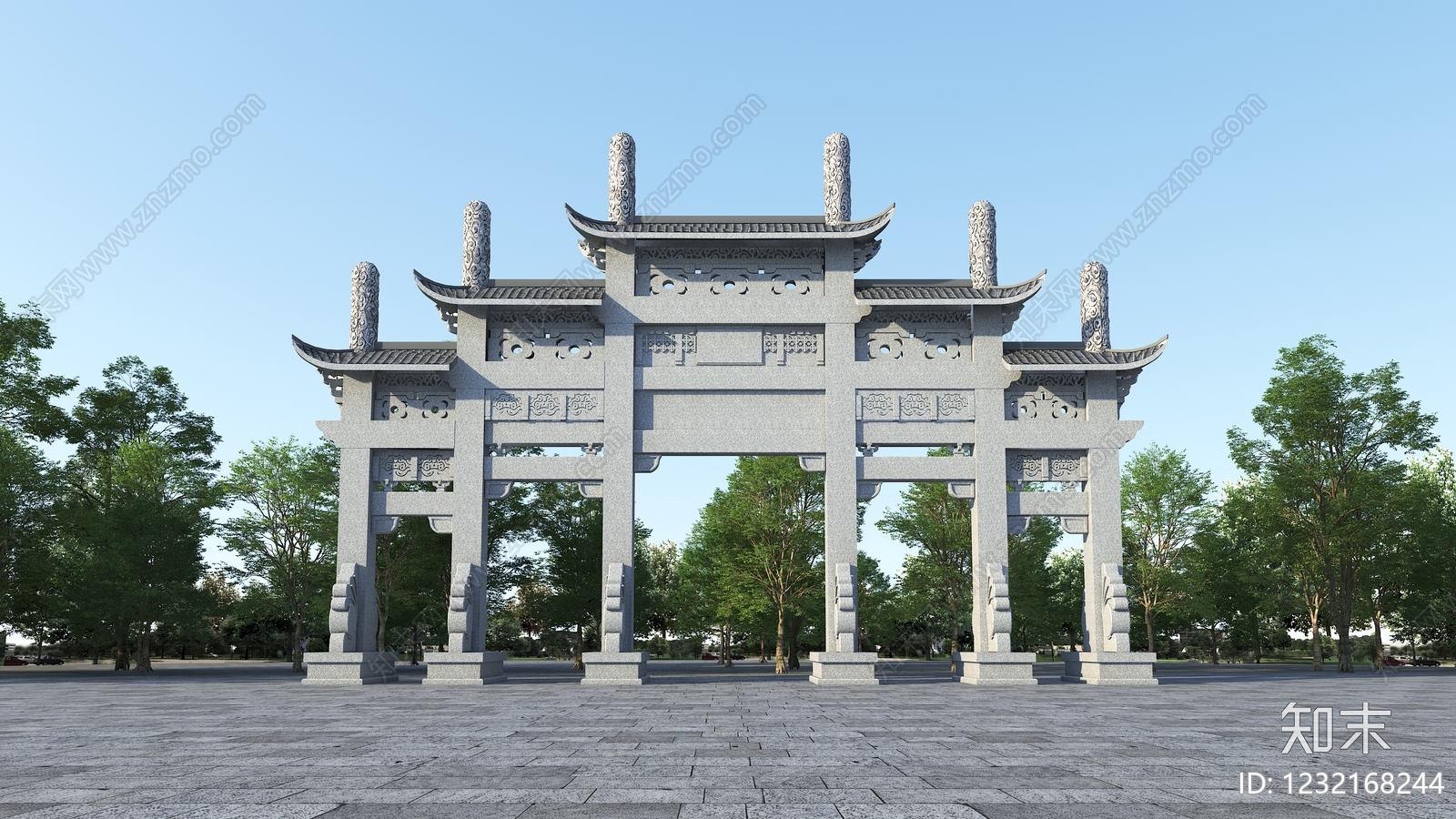 中式古建牌楼牌坊3D模型下载【ID:1232168244】