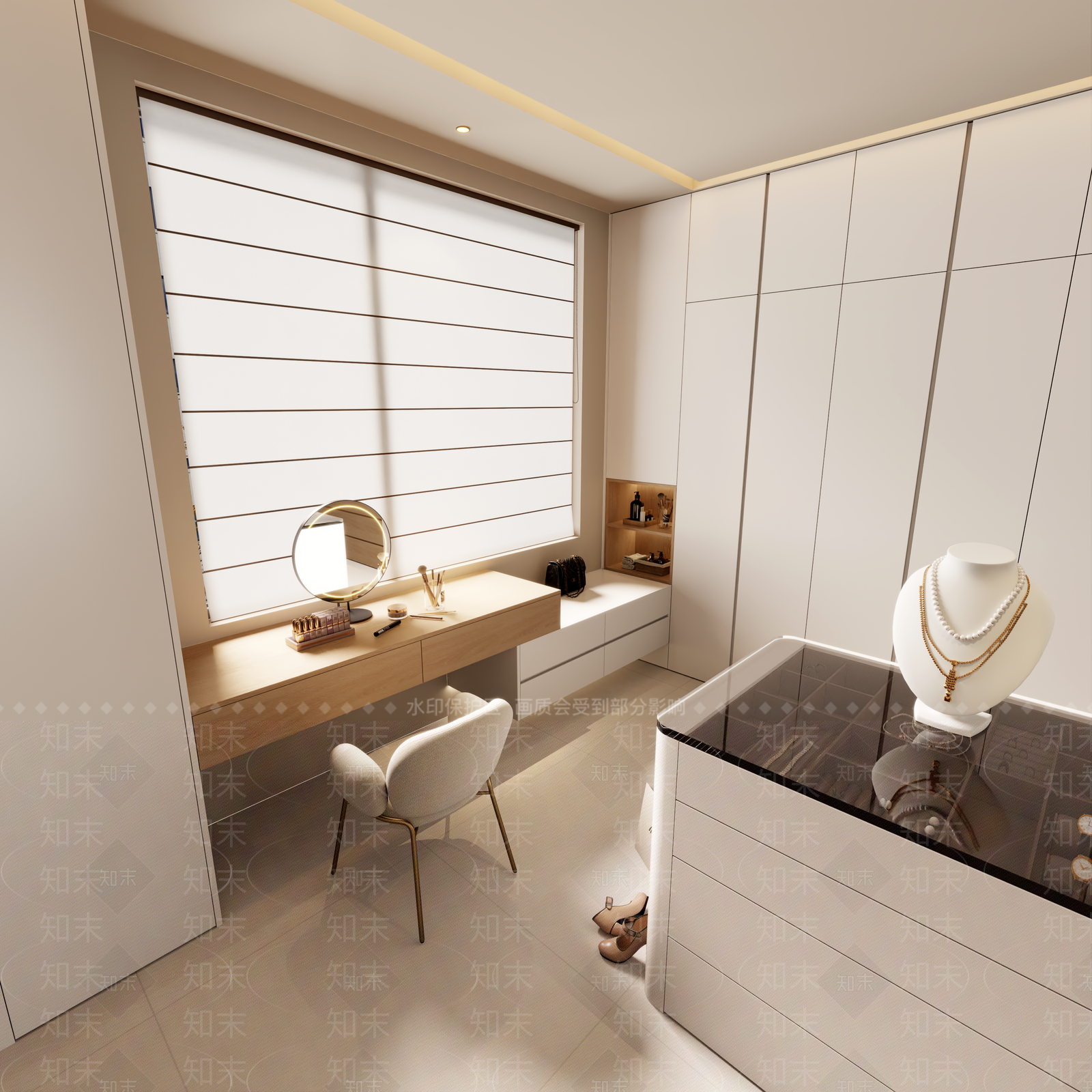 奶油风衣帽间3D模型下载【ID:1232168386】