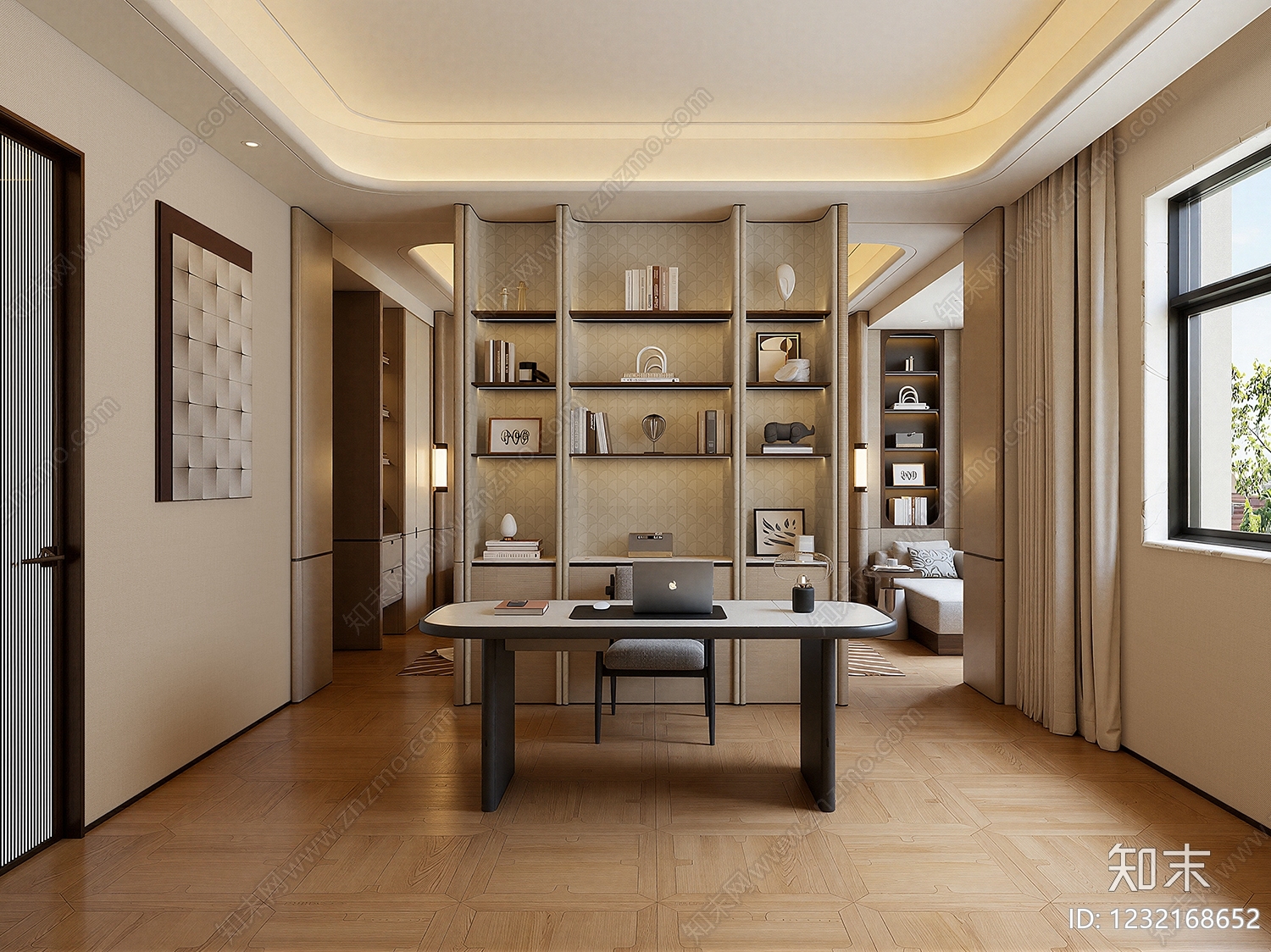 新中式书房3D模型下载【ID:1232168652】