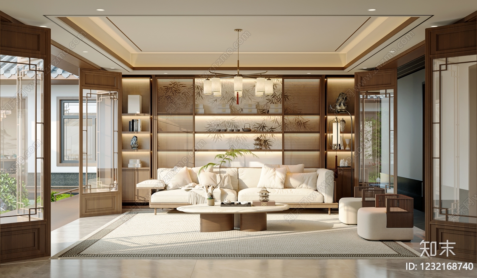 新中式宋式客厅3D模型下载【ID:1232168740】