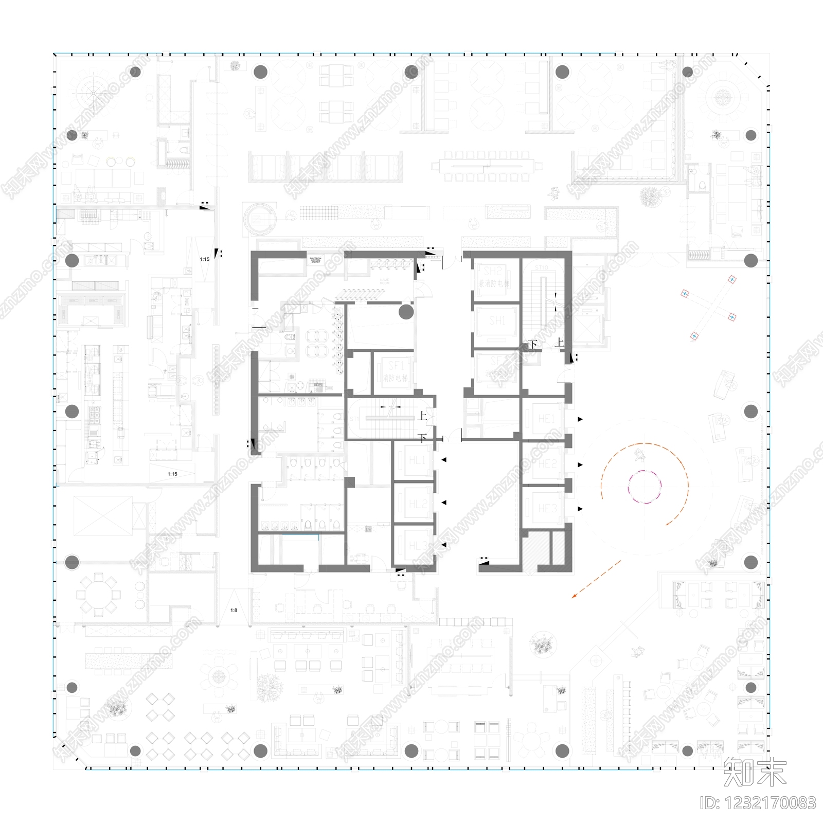 酒店大堂cad施工图下载【ID:1232170083】