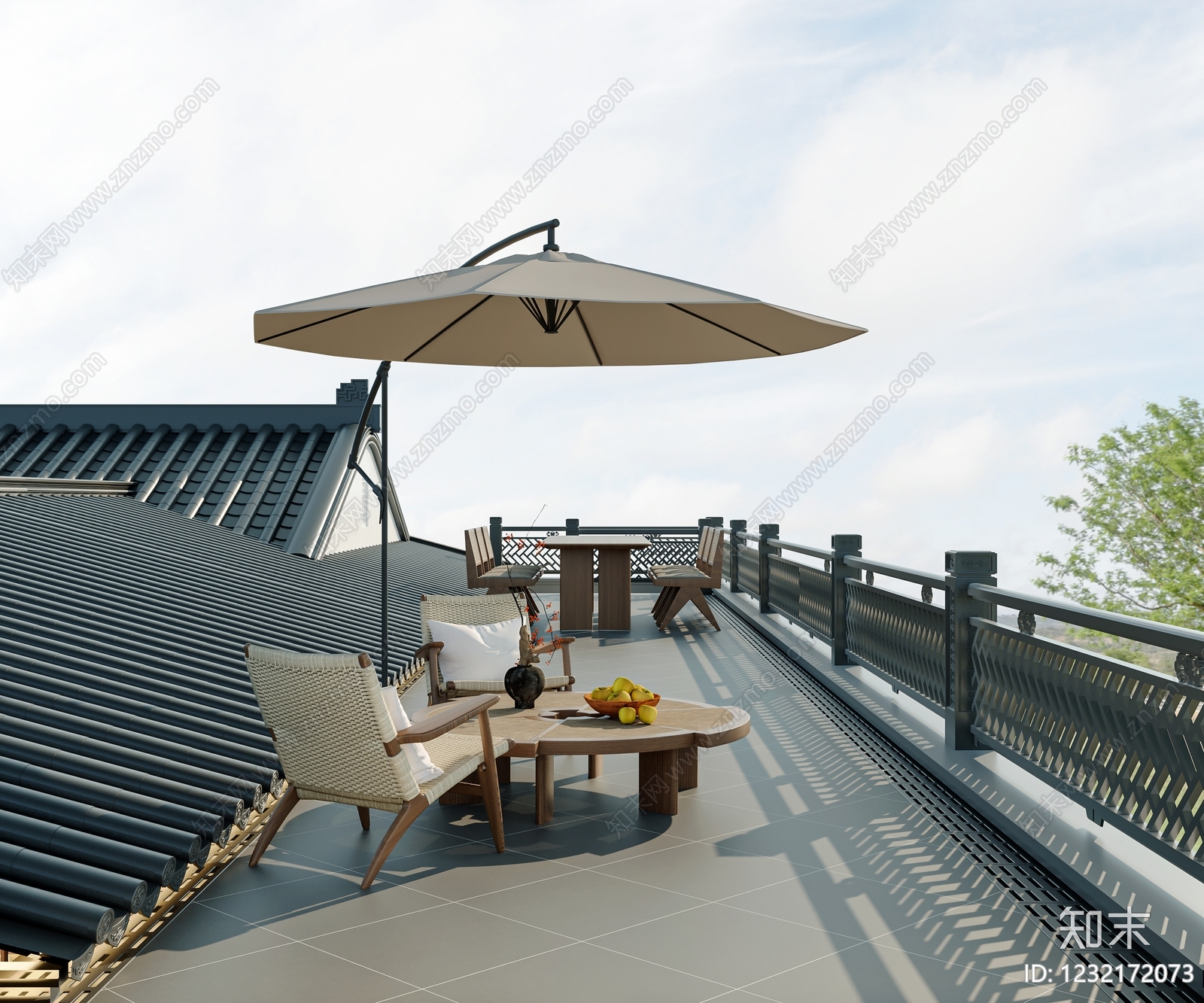 新中式屋顶花园3D模型下载【ID:1232172073】