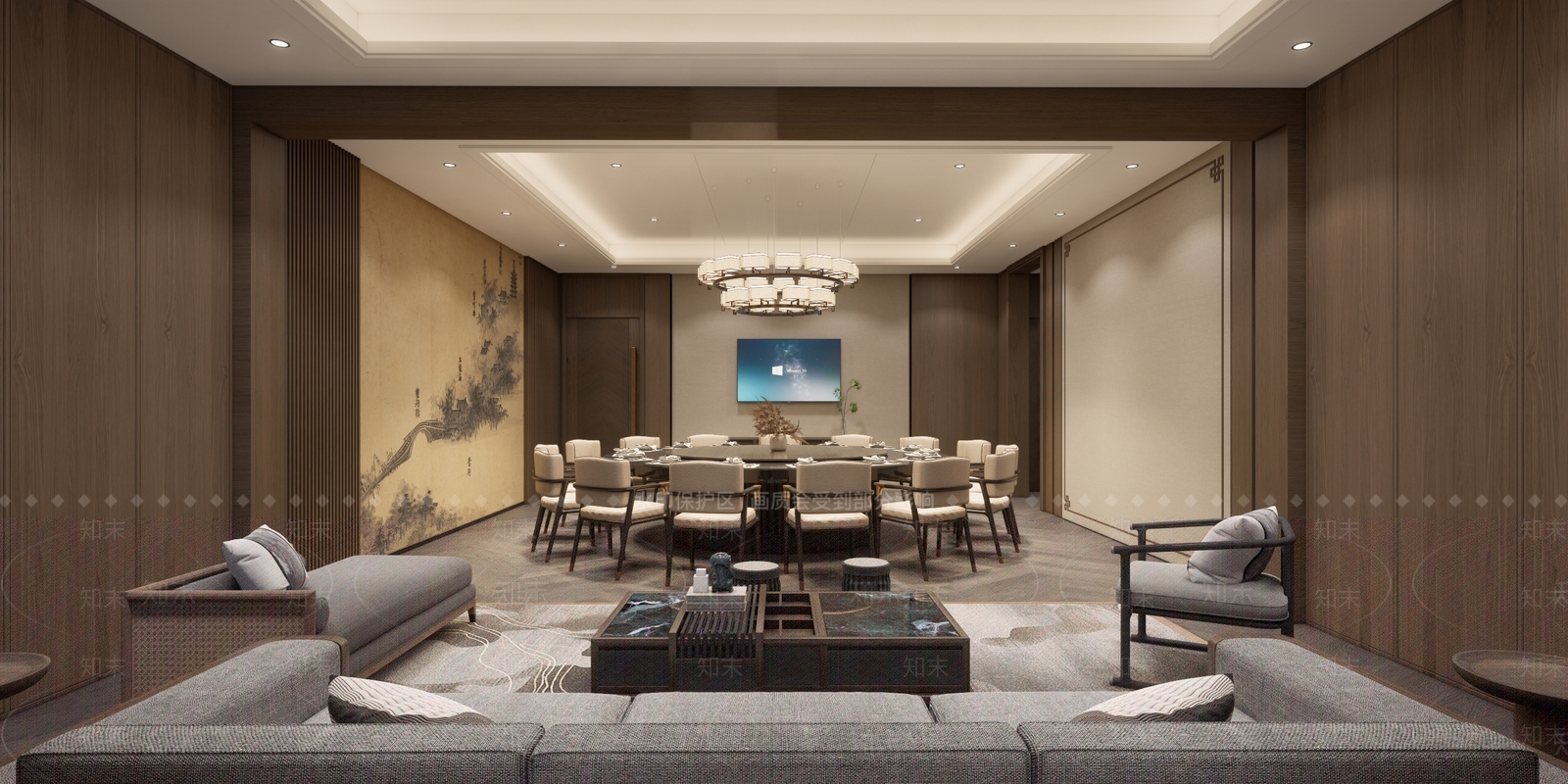 新中式包厢SU模型下载【ID:1232172361】