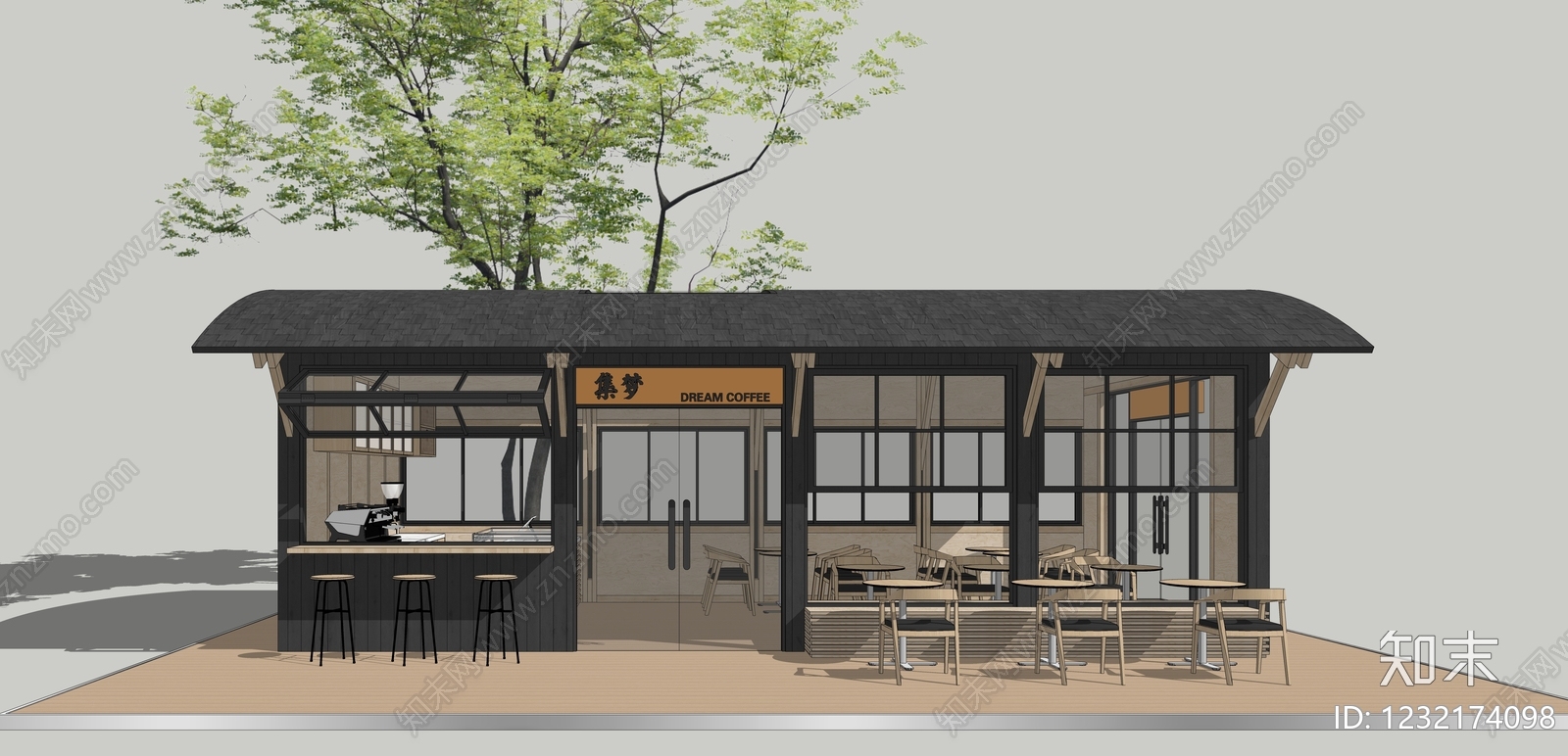 原木风咖啡厅SU模型下载【ID:1232174098】