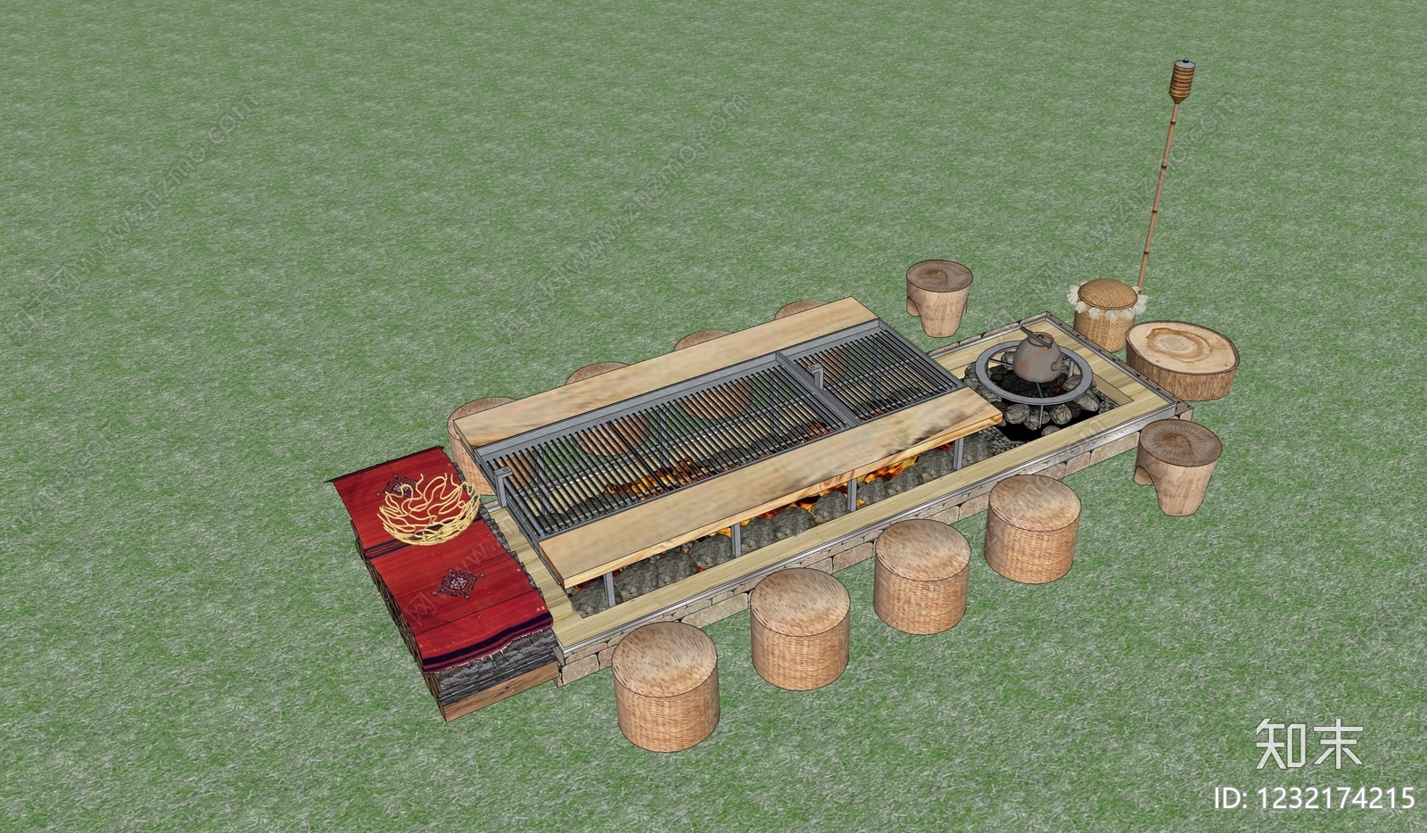 原木风户外桌椅SU模型下载【ID:1232174215】