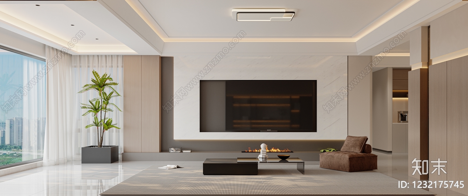 现代简约大平层客餐厅3D模型下载【ID:1232175745】