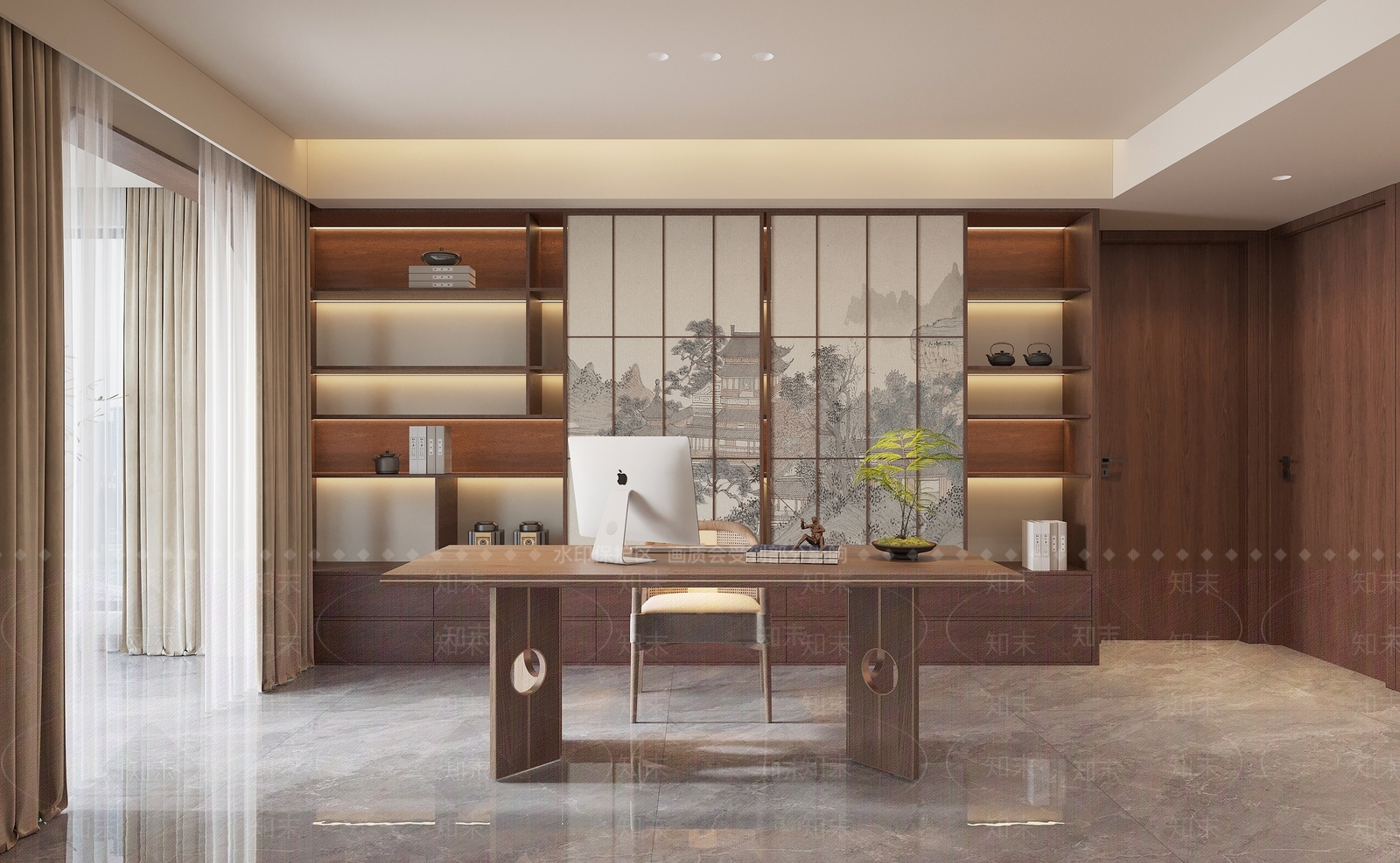 新中式宋式书房3D模型下载【ID:1232175880】