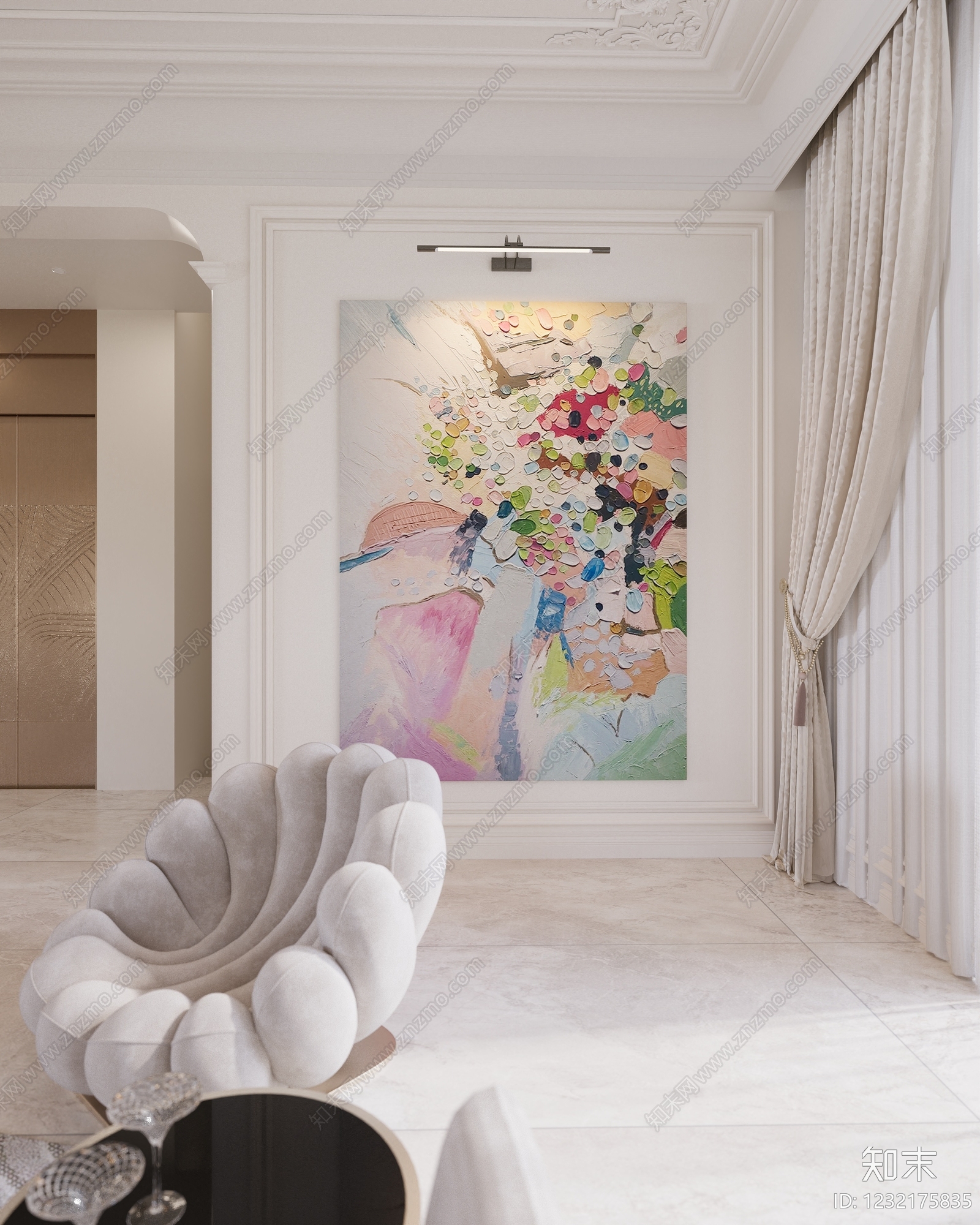 法式大平层客餐厅3D模型下载【ID:1232175835】