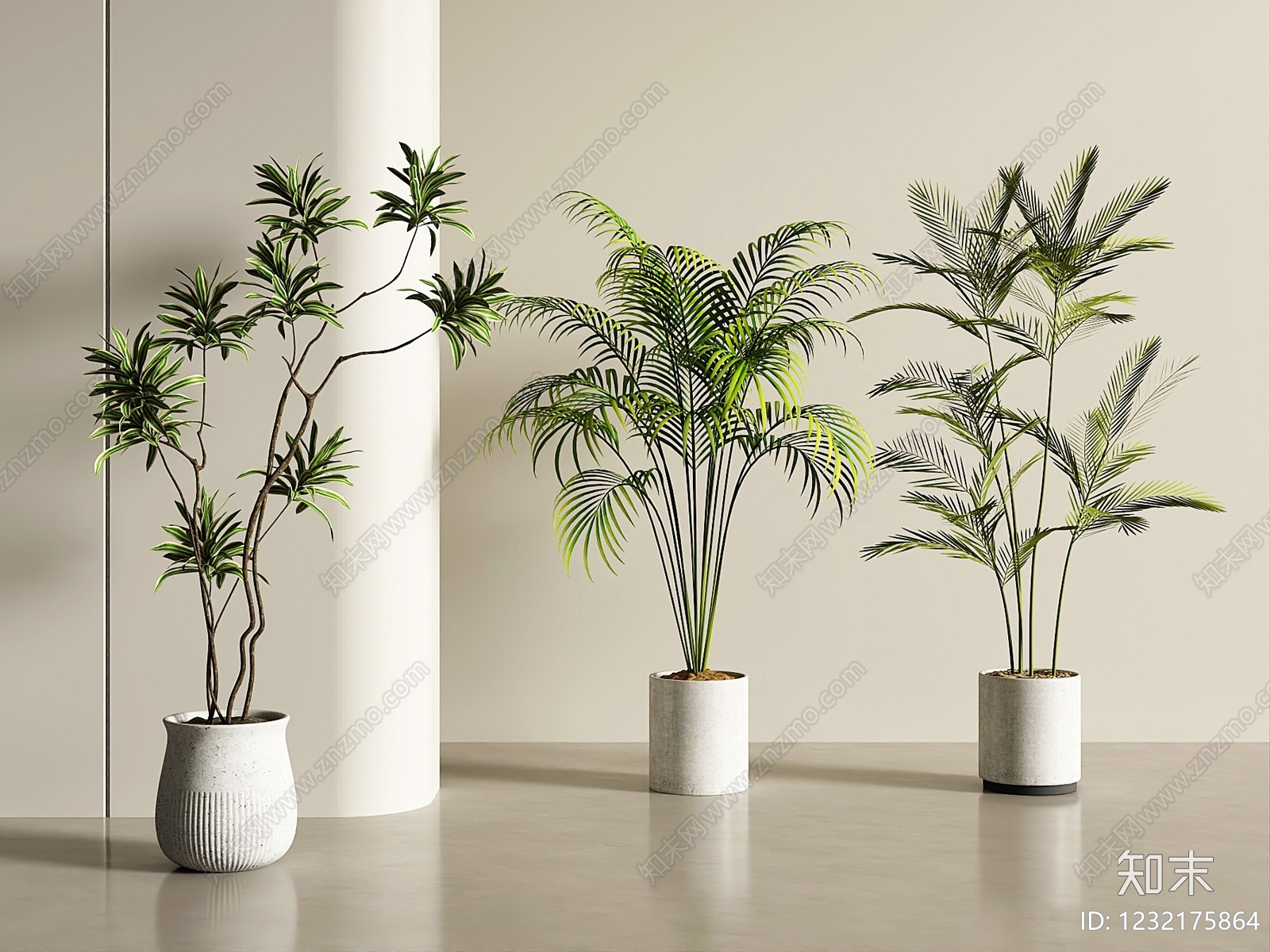 奶油风盆栽3D模型下载【ID:1232175864】