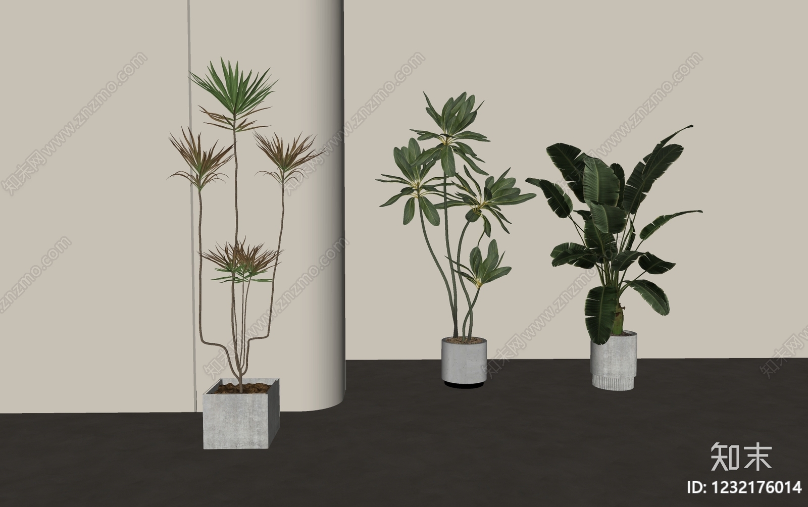 现代简约盆栽SU模型下载【ID:1232176014】